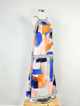 Acler Orange & Blue Abstract Pattern Halter Neck Maxi Dress - AU6