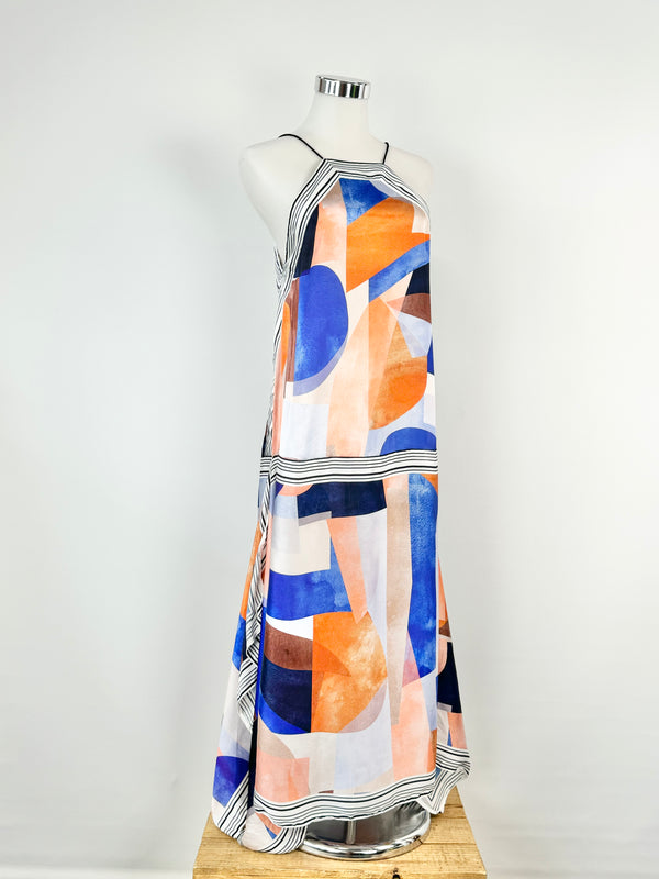 Acler Orange & Blue Abstract Pattern Halter Neck Maxi Dress - AU6