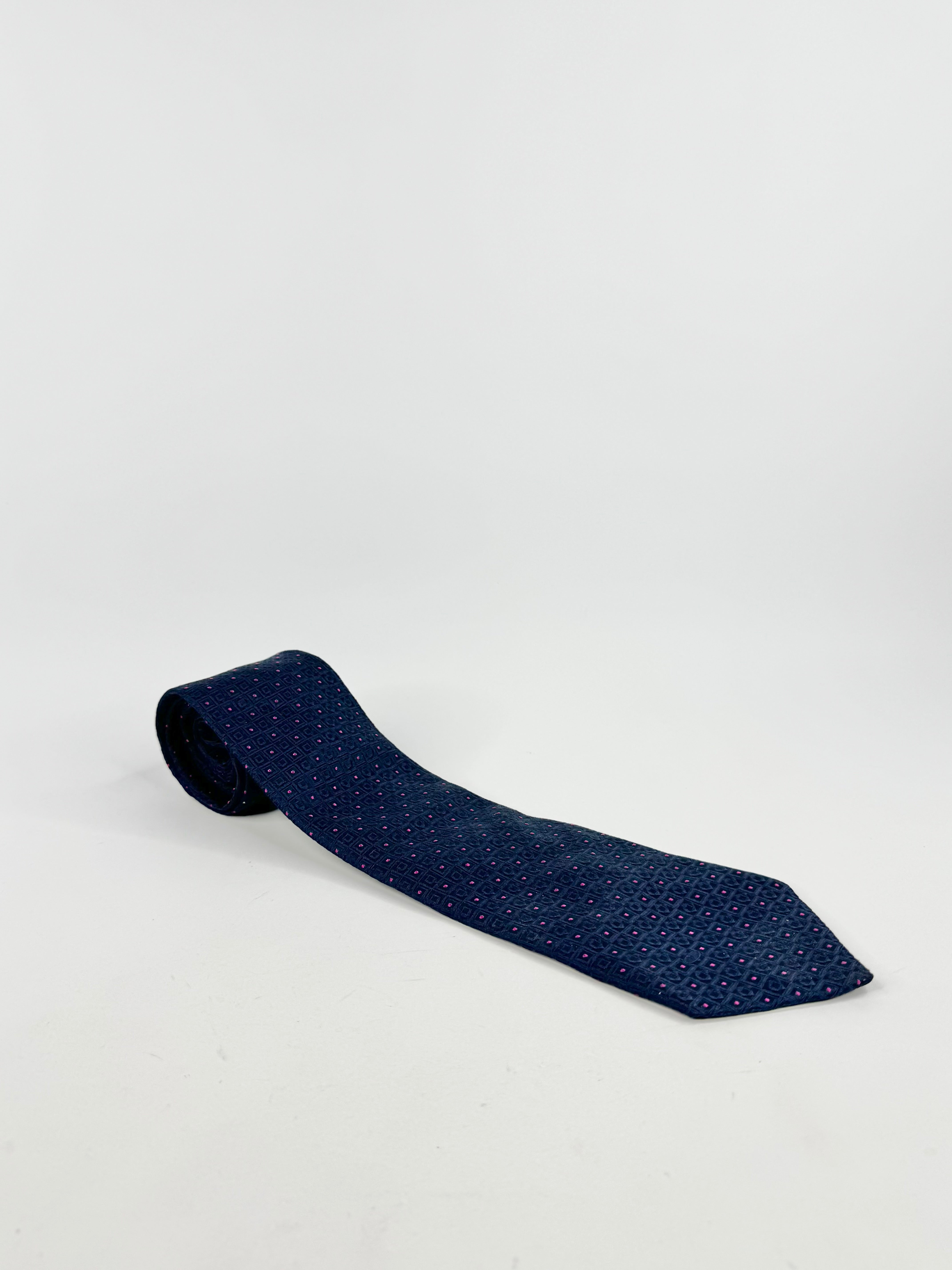 Valentino Midnight Blue & Pink Silk Tie