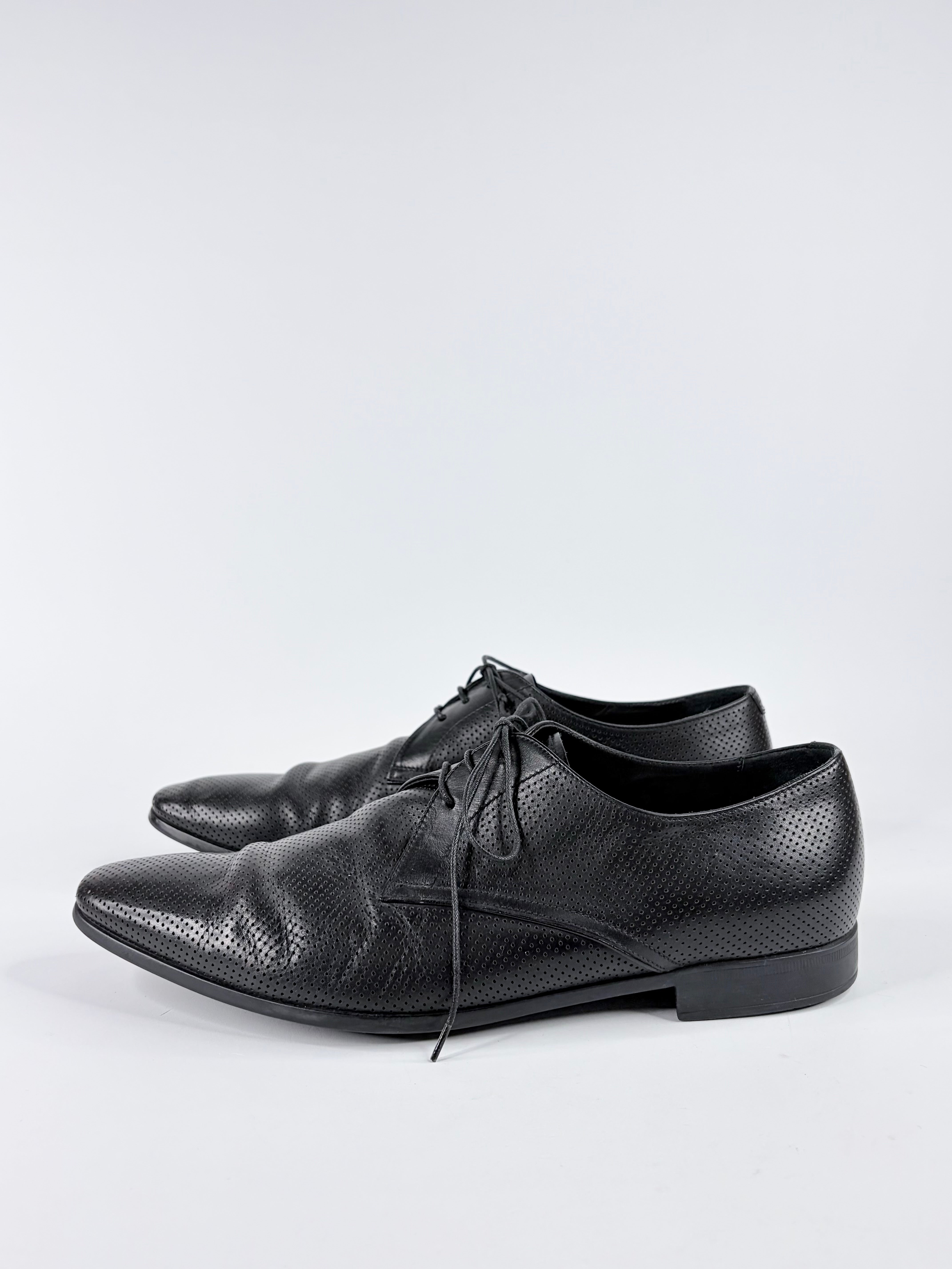 Giorgio Armani Black Pinhole Cut Leather Dress Shoes - EU43
