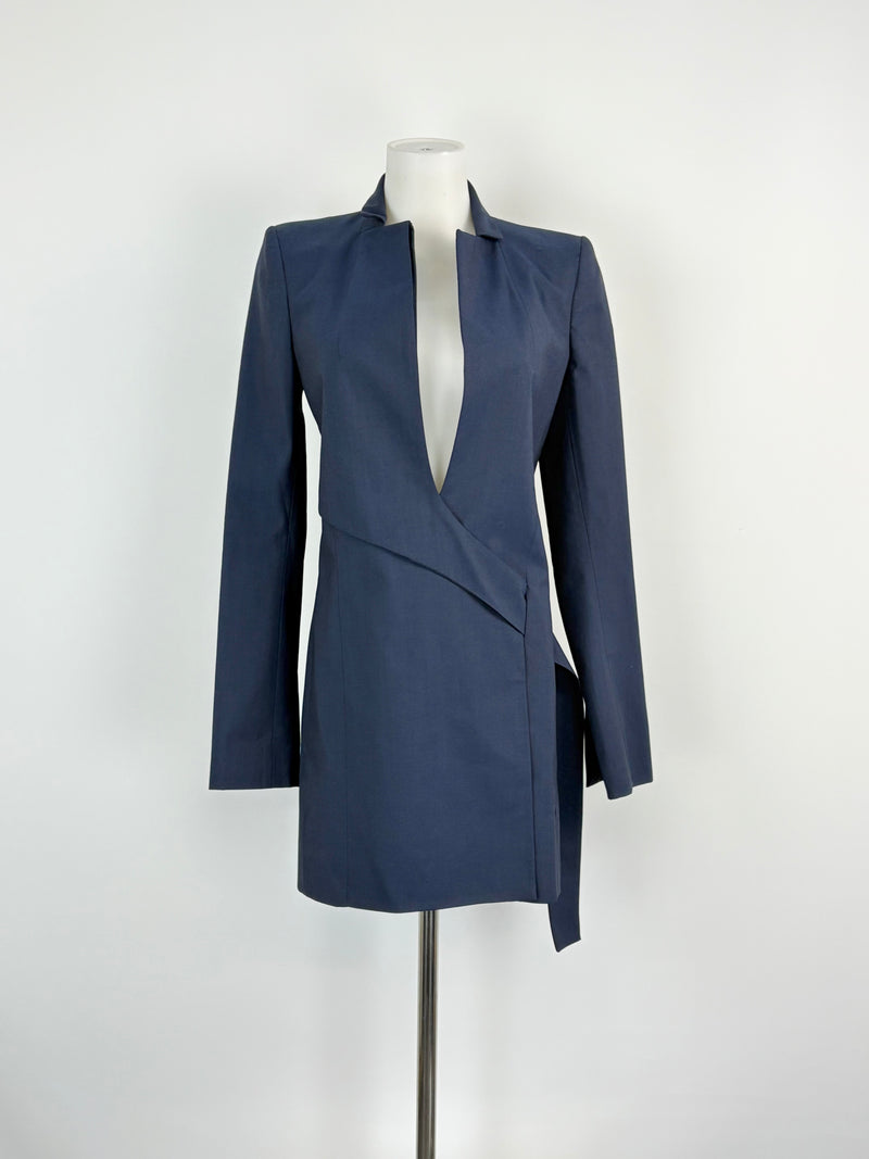 Dion Lee Ink Wool Tailoring Belted Lapel Coat Dress - AU6/8