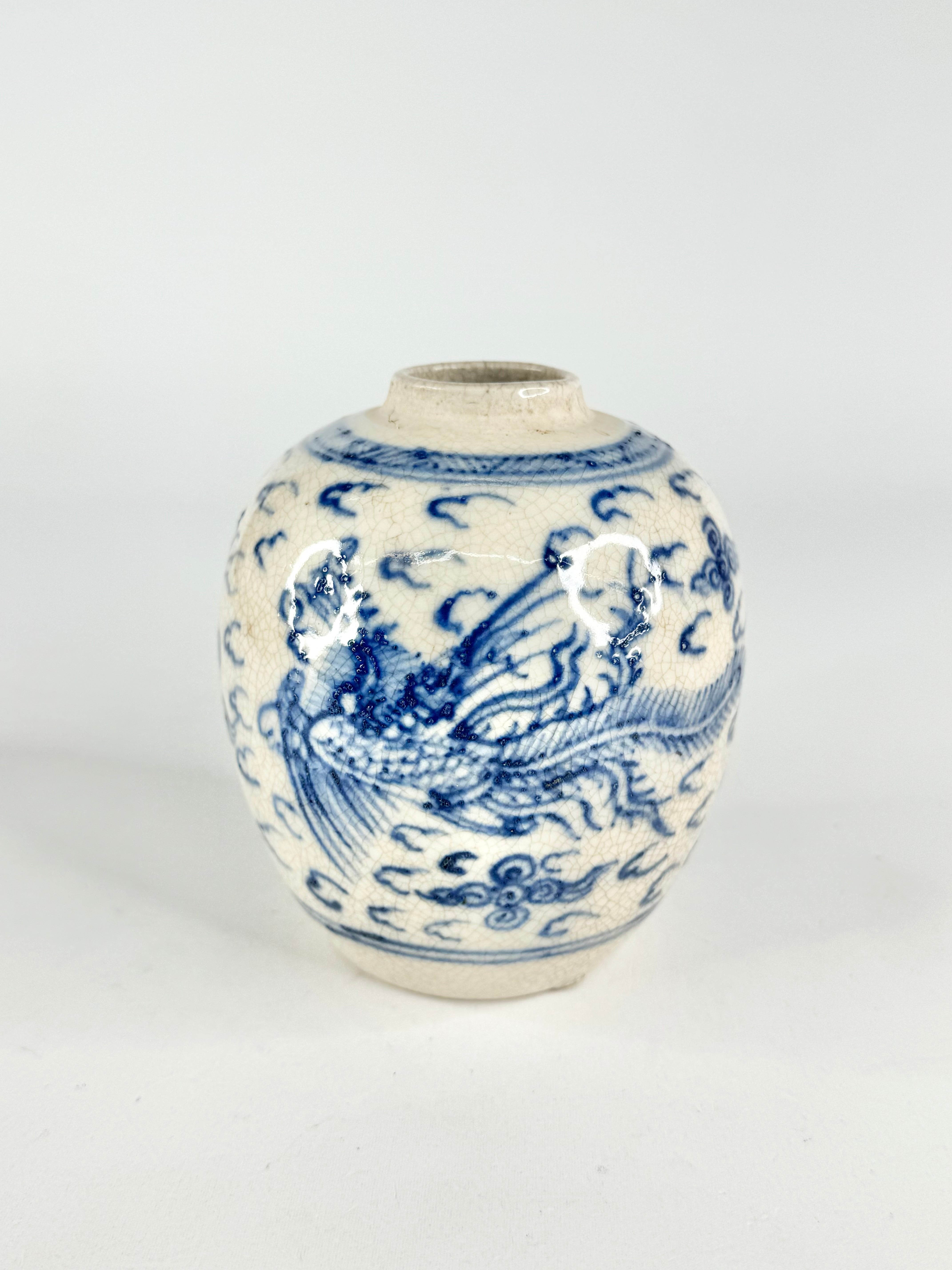 Antique Qing Cobalt Blue Hand Painted Jar
