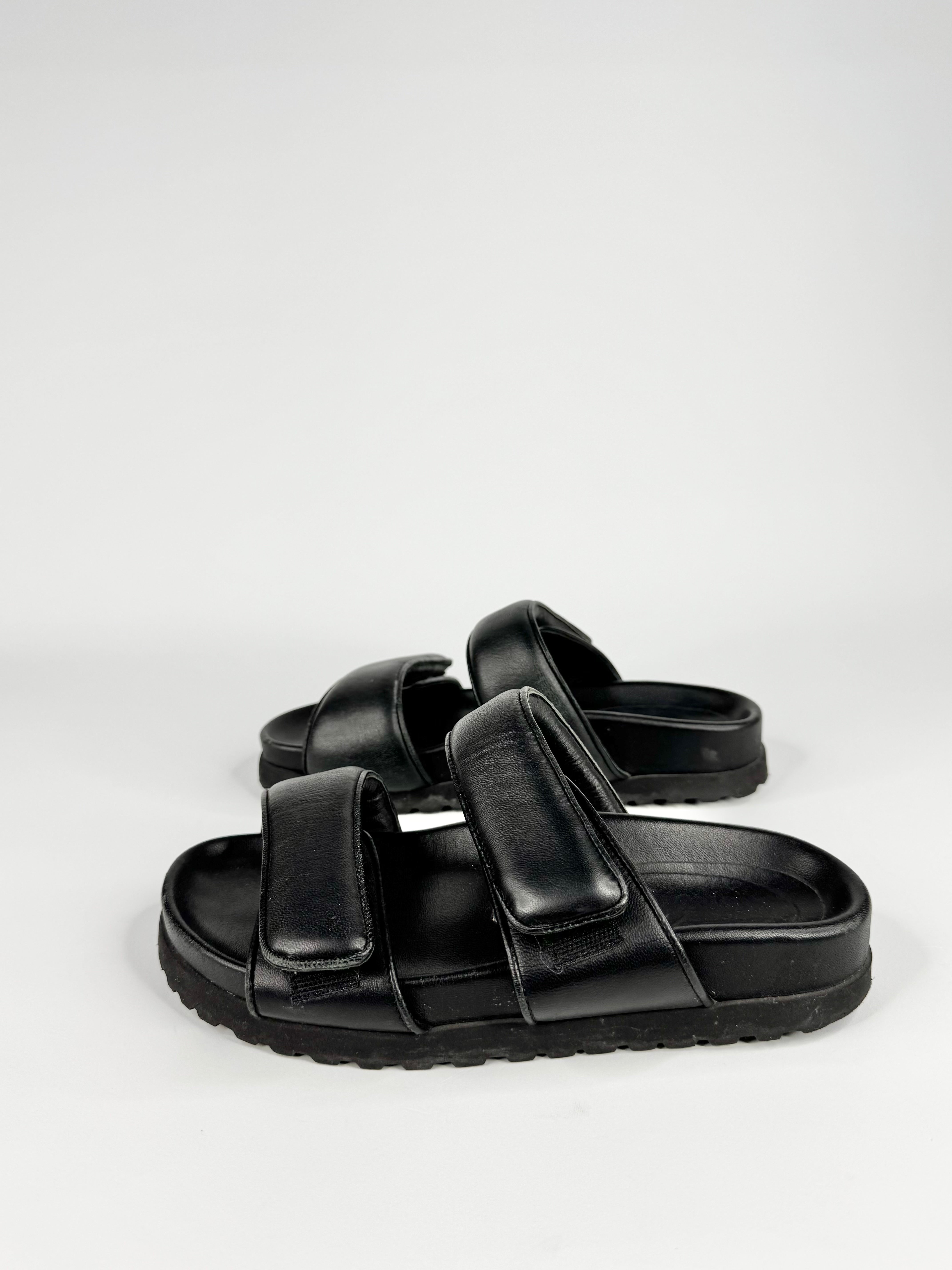 By Far Black Minimalist Puffy Leather Sandals - EU36