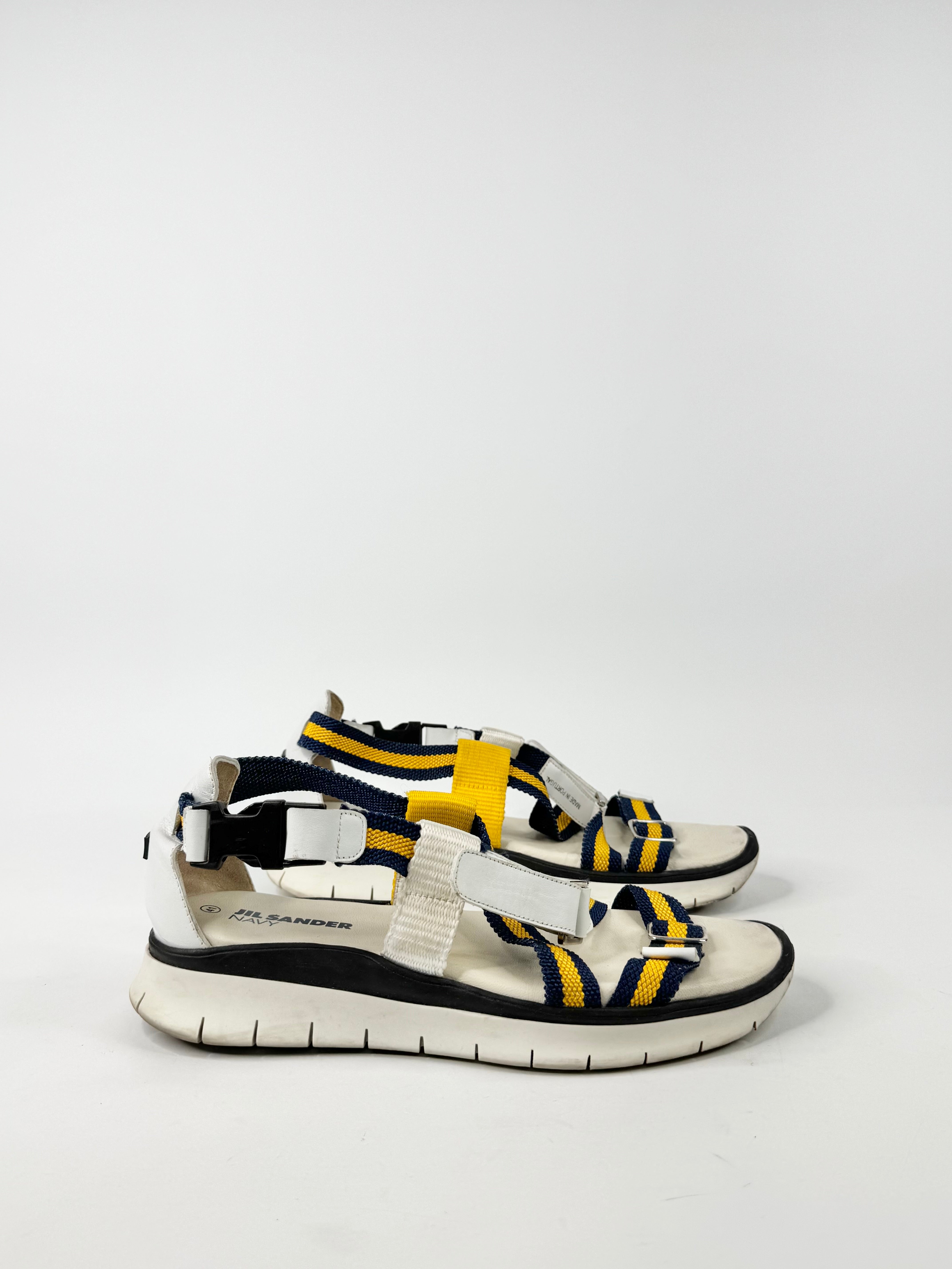 Jil Sander Navy White, Blue & Yellow Sandals - EU41