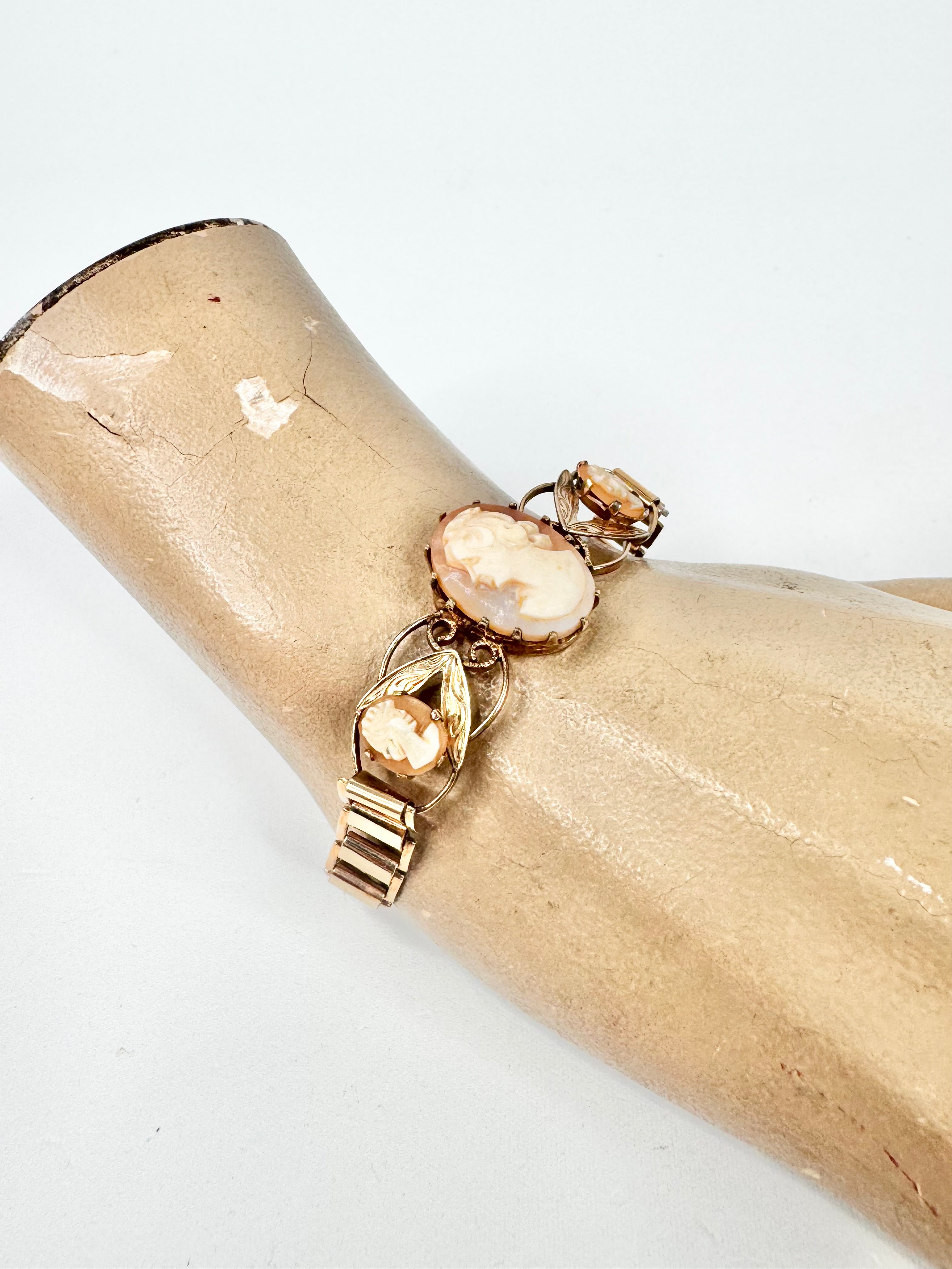 Vintage Gold Plated Triple Cameo Bracelet