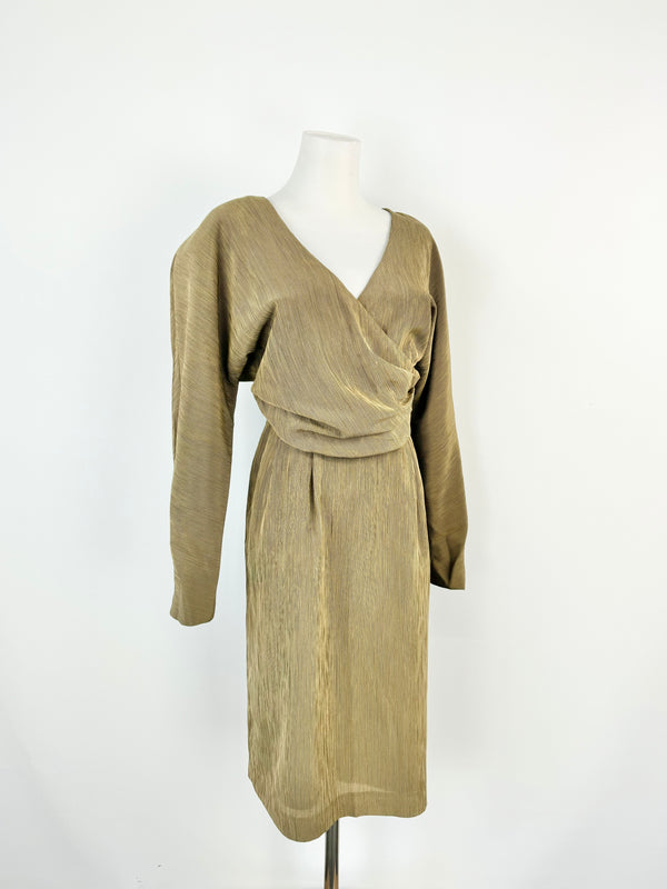 Carla Zampatti Olive Stripe Padded Shoulder Blouse & Skirt - AU10