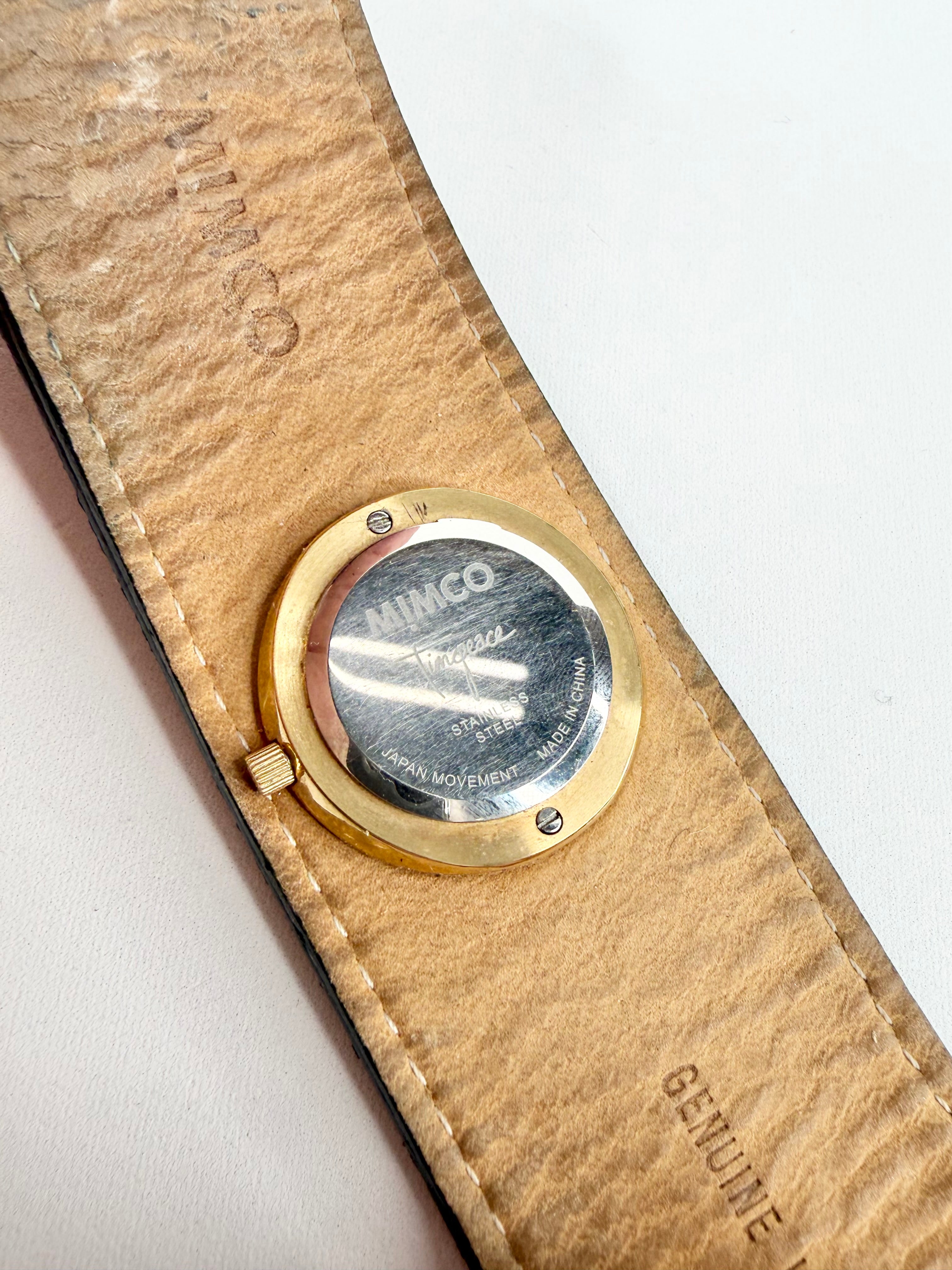 Mimco Navy Blue & Gold Leather Cuff Watch