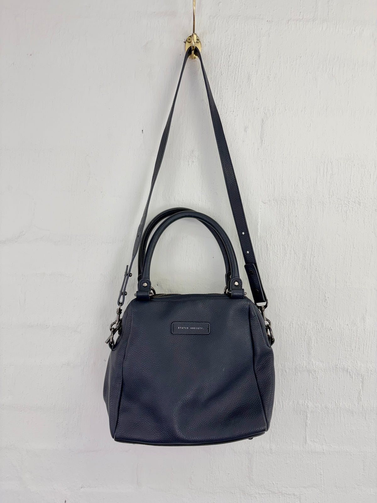 Status Anxiety Navy Grained Leather Bag