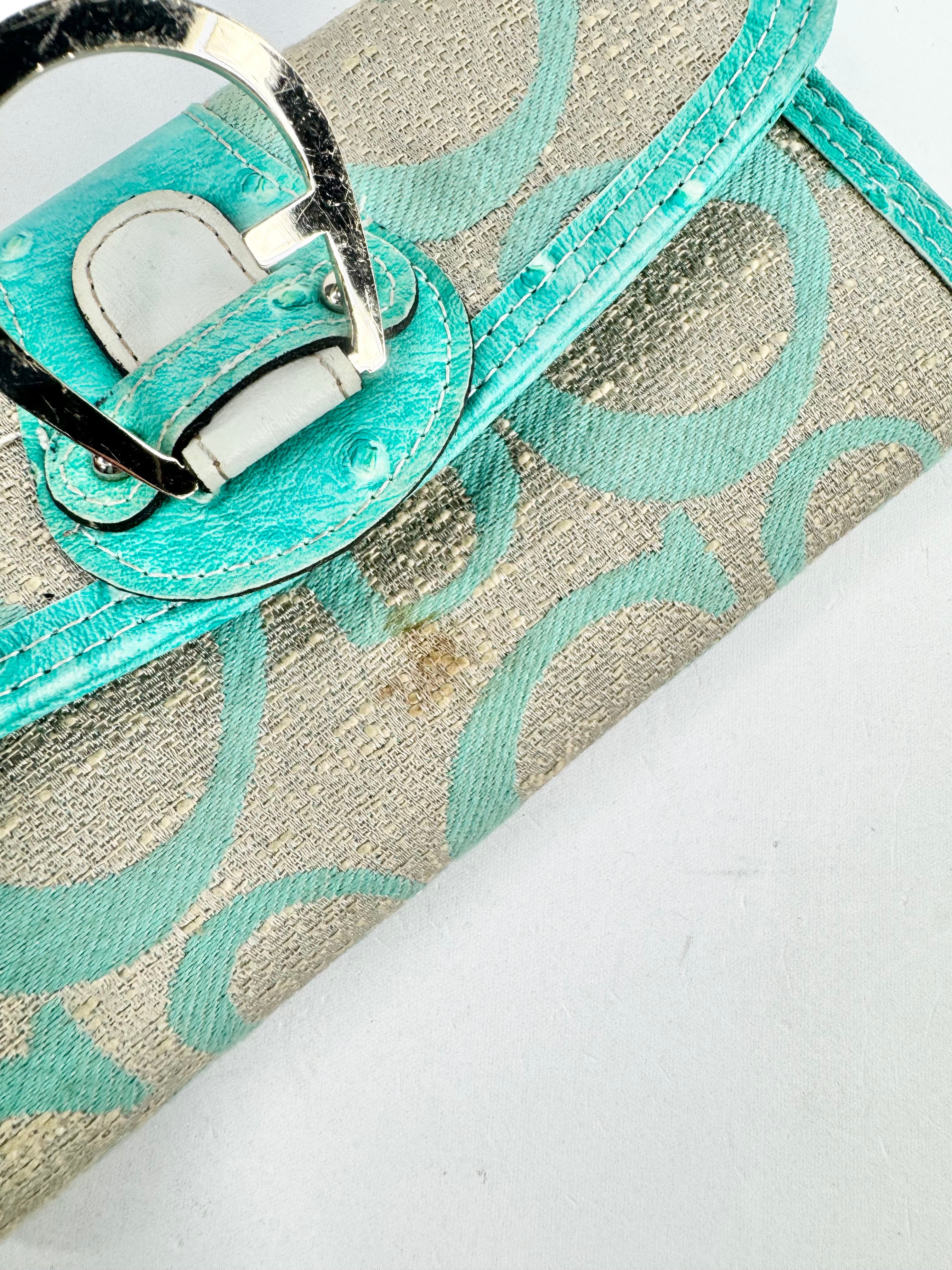 Guess Aqua & Gold Woven Wallet