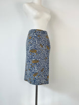 Kate Sylvester Navy Blue & Grey Animal Print Floral Midi Skirt - AU6/8