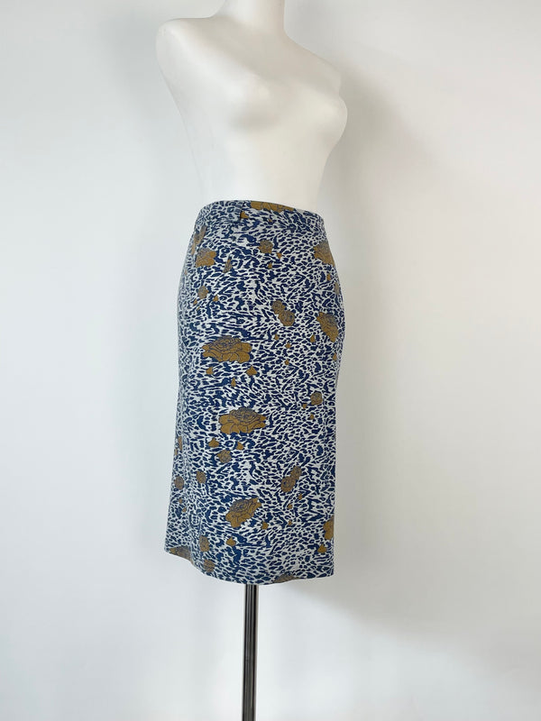 Kate Sylvester Navy Blue & Grey Animal Print Floral Midi Skirt - AU6/8