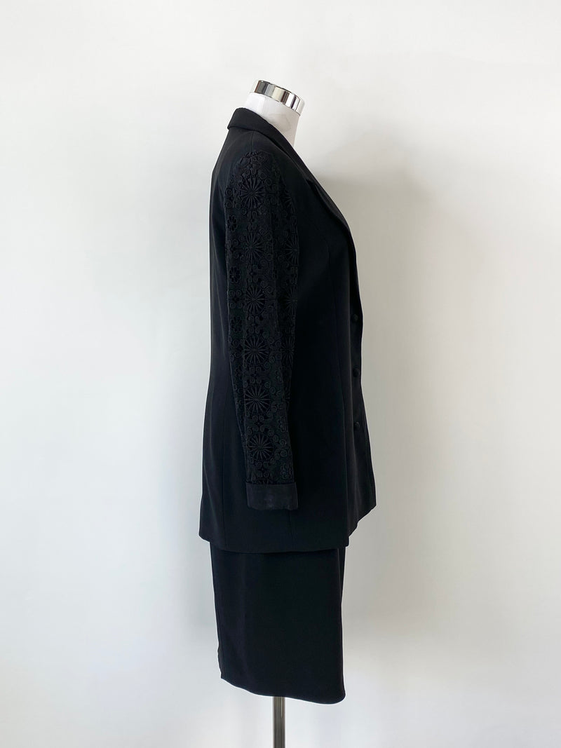 Vintage Miss Valentino Black Lace Sleeve Blazer & Skirt - AU8/10