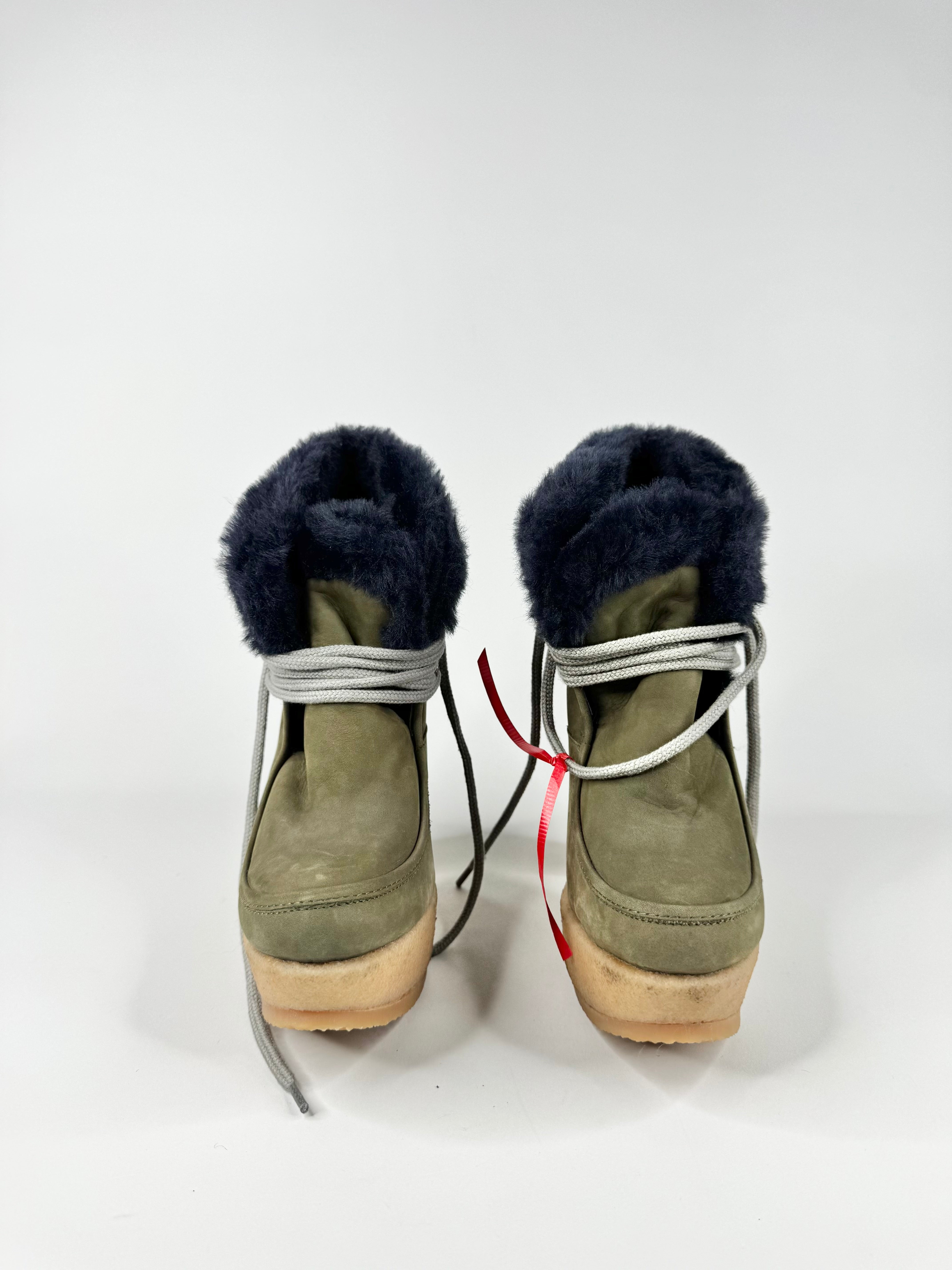 Sonia by Sonia Rykiel Khaki Navy Shearling Lined Boots - EU37