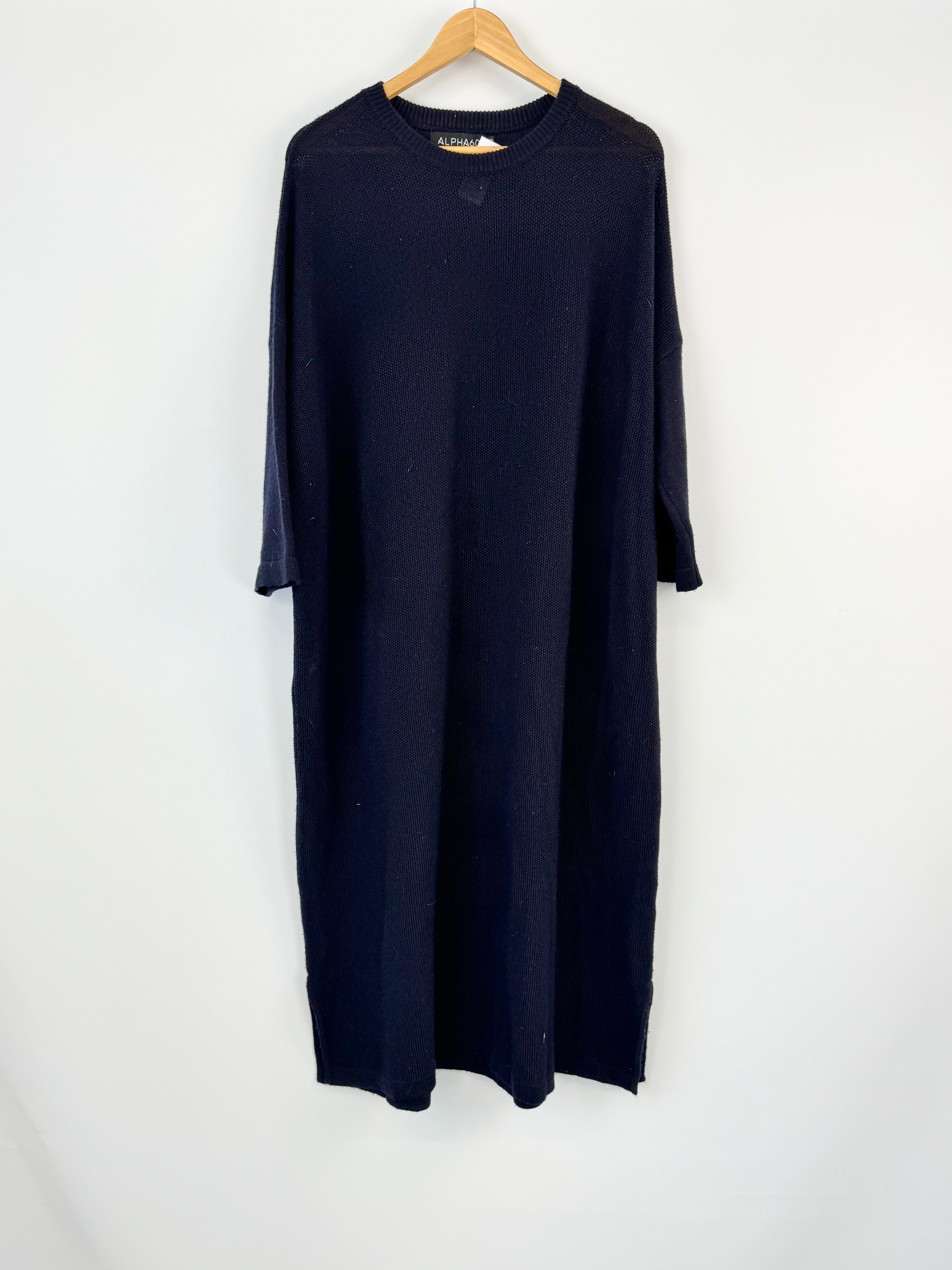 Alpha60 Black Merino Wool Long Dress - XS