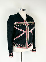 Flannel Coin Embellished Embroidered Quilted Jacket - AU10