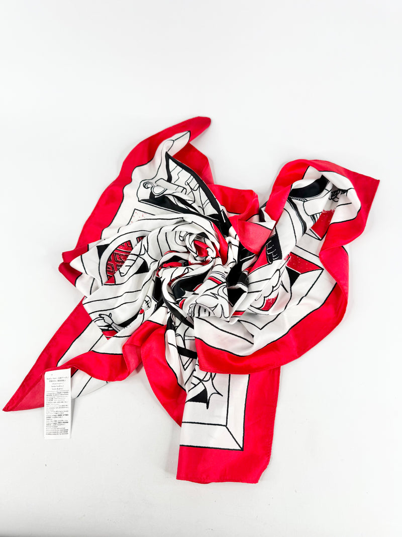 Red, Black & White Silk Panel Square Scarf