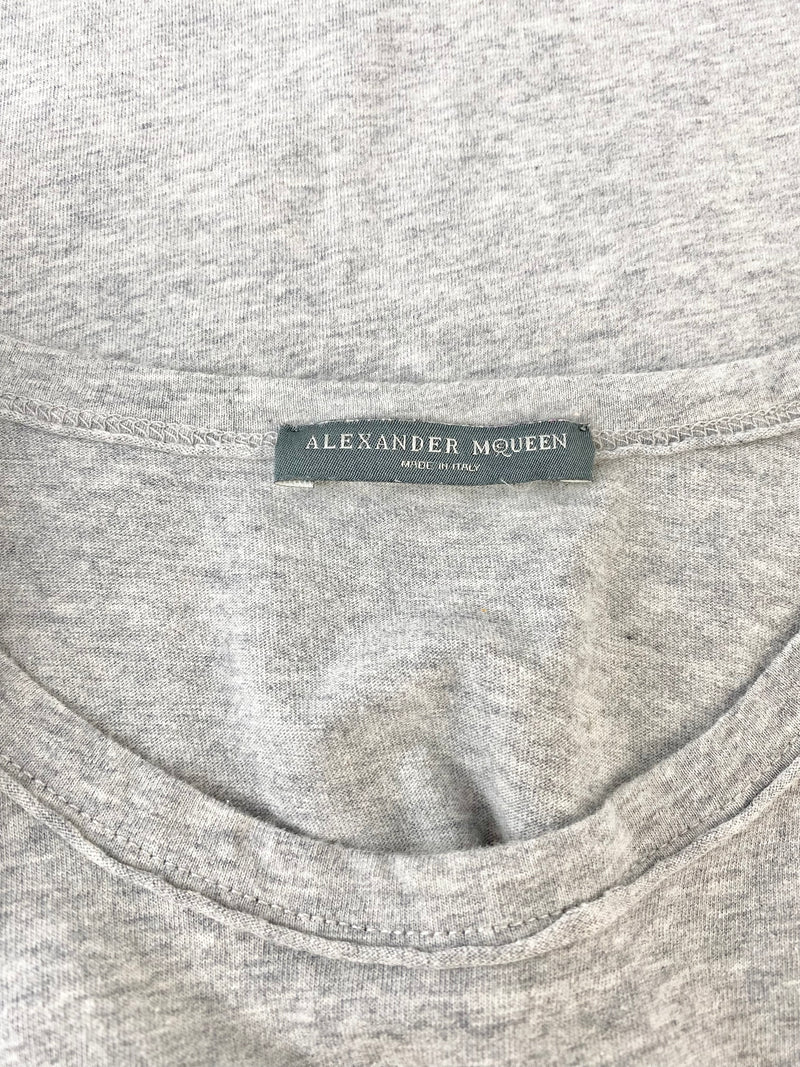 Alexander McQueen 2017 Soft Grey Cotton Jewelled T-Shirt - AU8