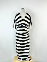 Ralph Lauren Blue & White Horizontal Striped Maxi Dress - AU10/12