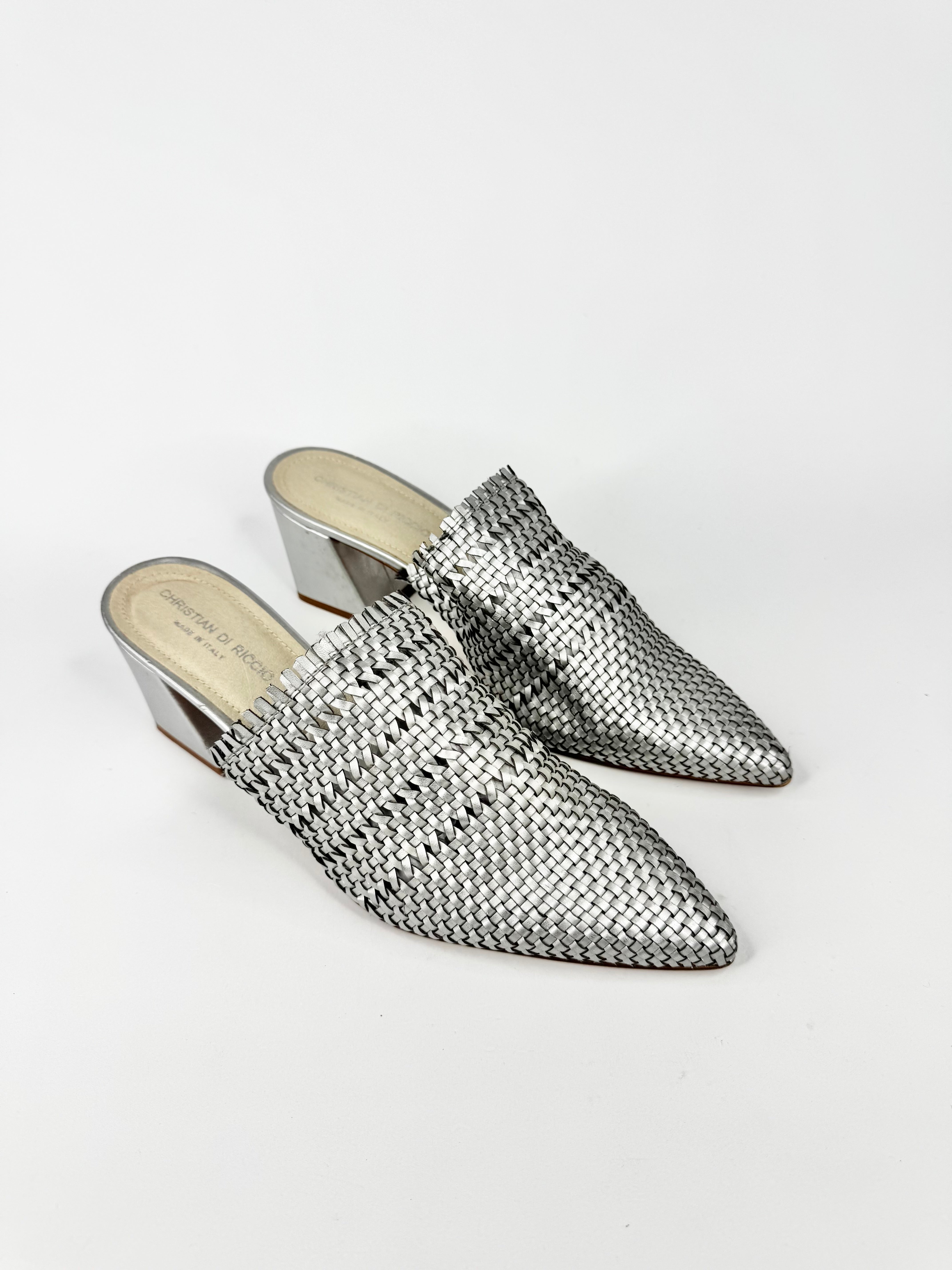Christian di Riccio Silver Woven Mules - EU41