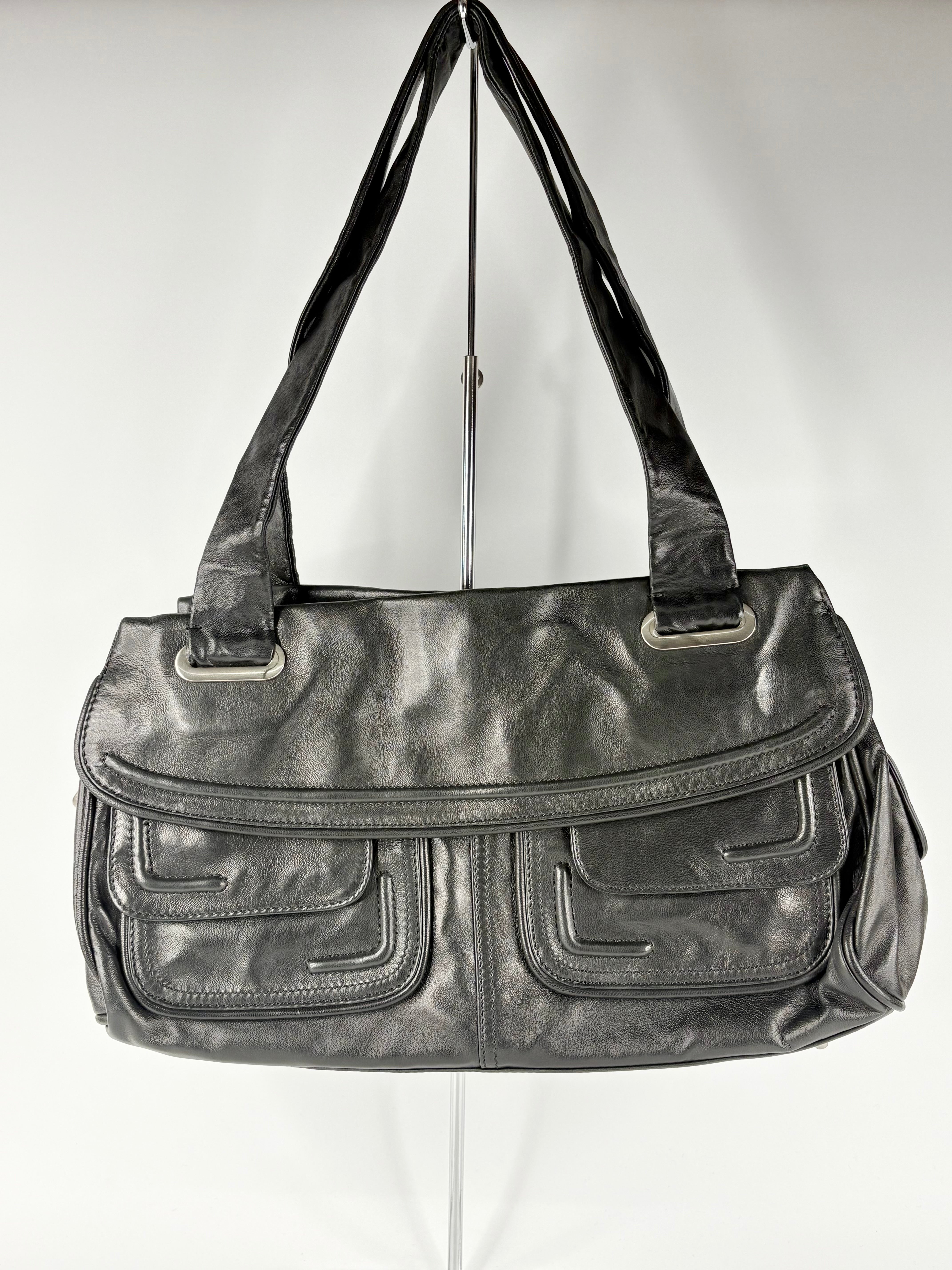 Mimco Black Smooth Leather Rectangular Handbag