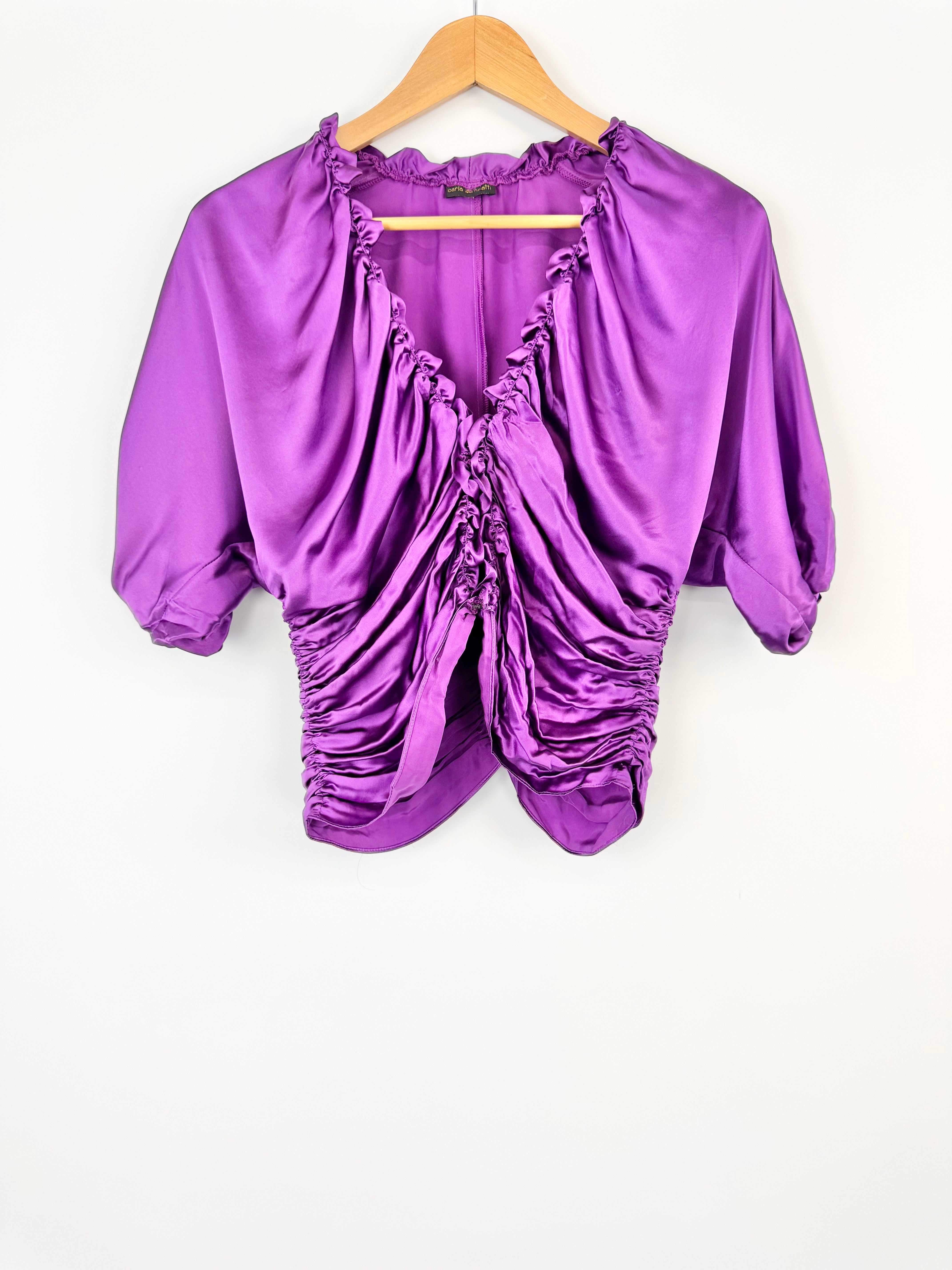 Carla Zampatti Violet Ruched Silk Crop Top - AU10