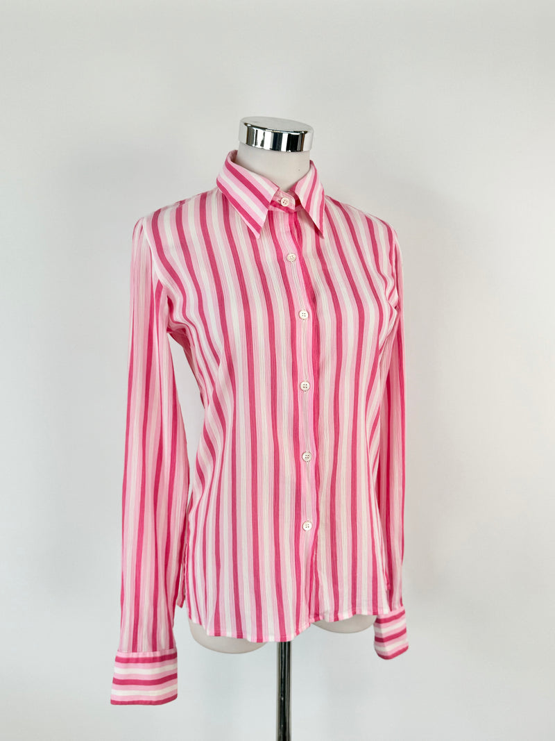 Agnès B. Pink Striped Cotton Blouse - AU10