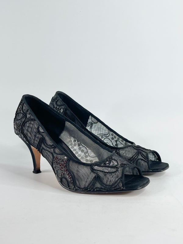 Filippo Raphael Black Lace Mesh 'Moonlight' Pumps - EU38