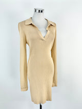 Bec + Bridge Beige Rib Knit Long Sleeve Body Con Dress - AU14