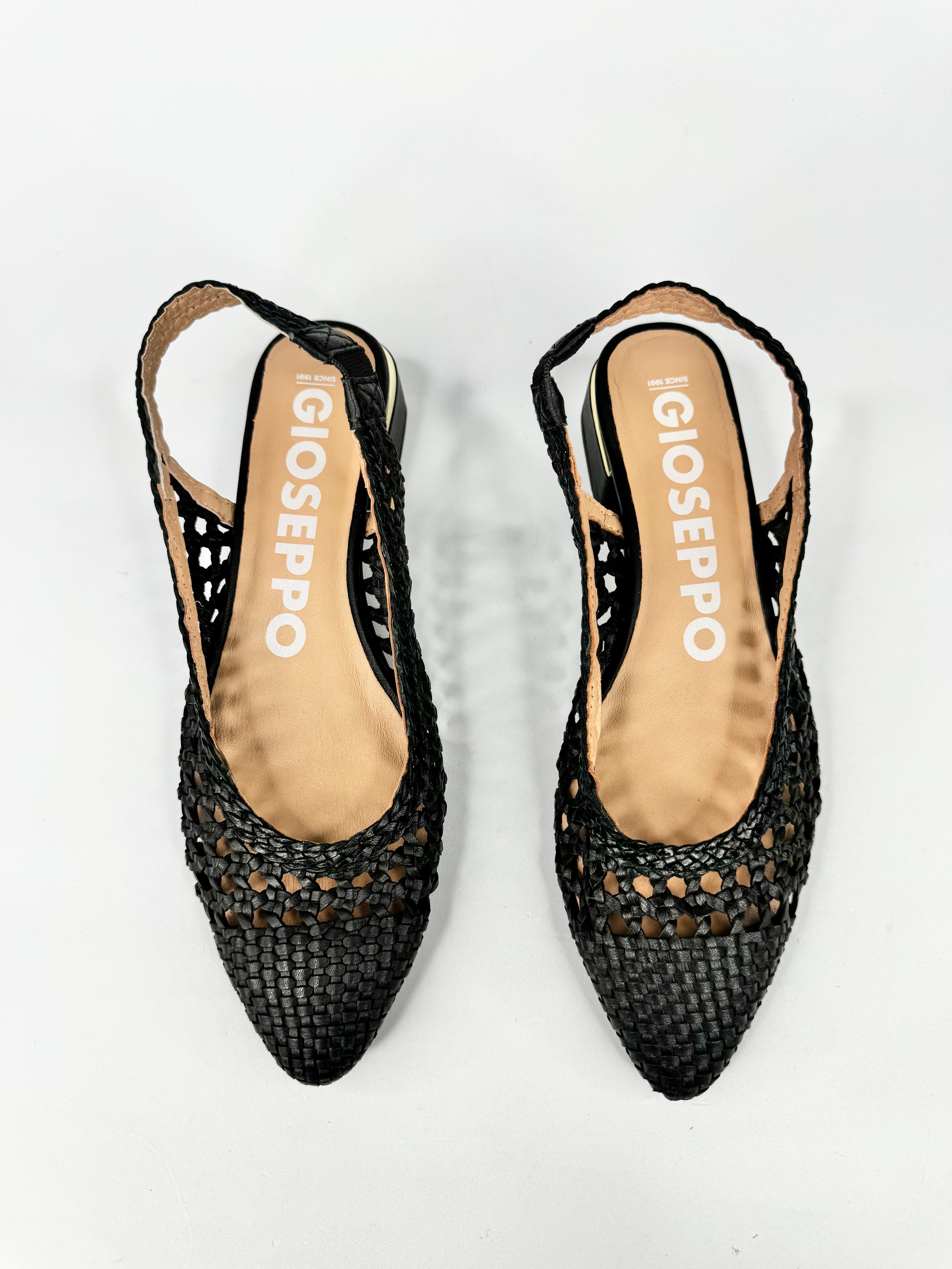 Gioseppo Black Woven Pointed Toe Flats - EU38