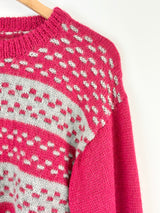 Handmade Vintage Red & Grey Alpaca Knit Sweater - AU10/12