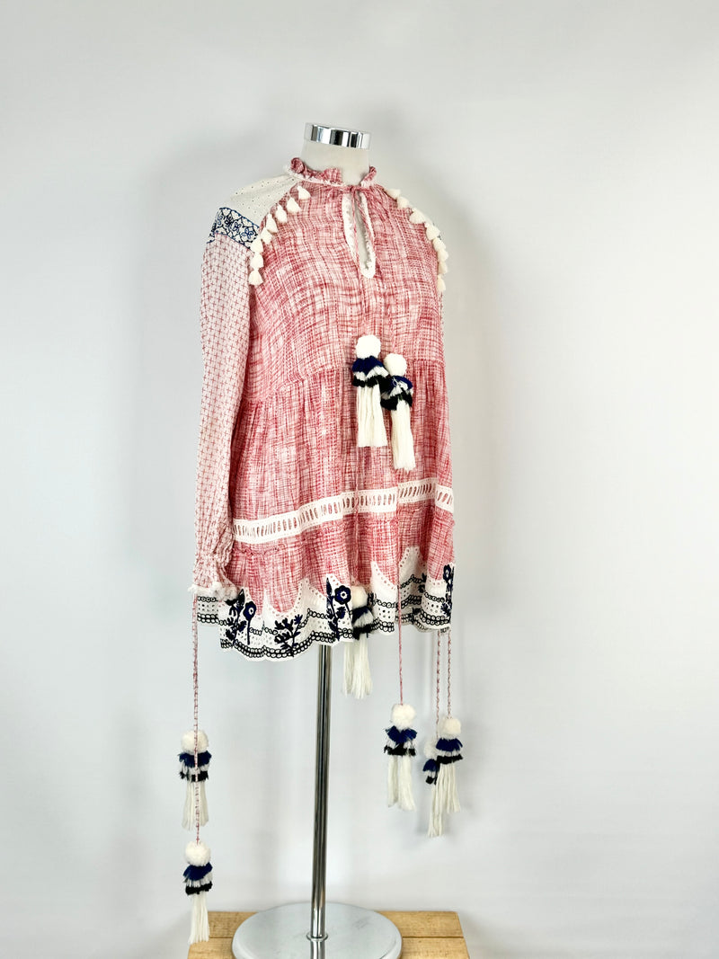 Hemant & Nandita Red Plaid & Embroidered Tunic - AU12/14