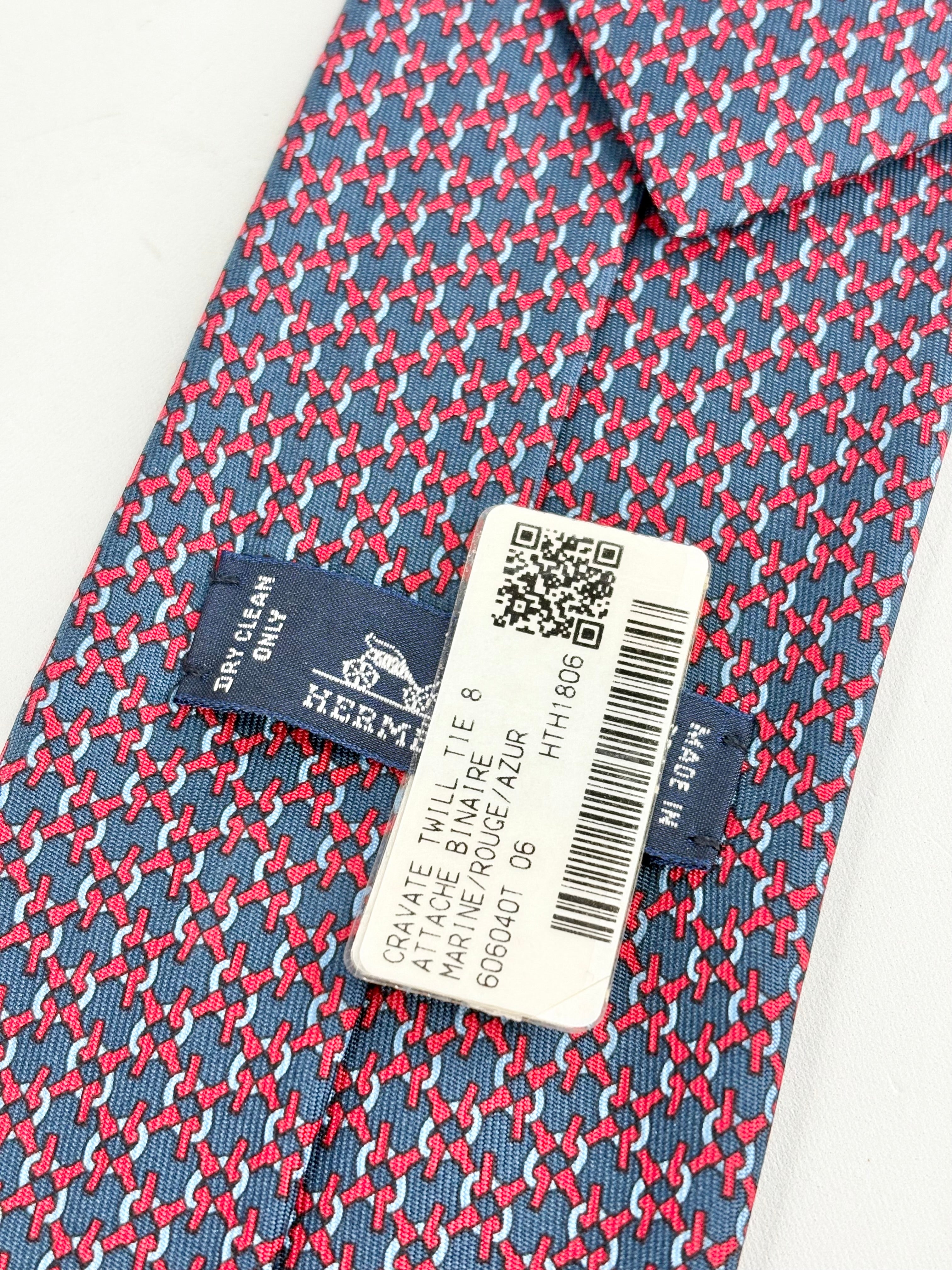 Hermès Blue & Red Patterned Twill Silk Tie