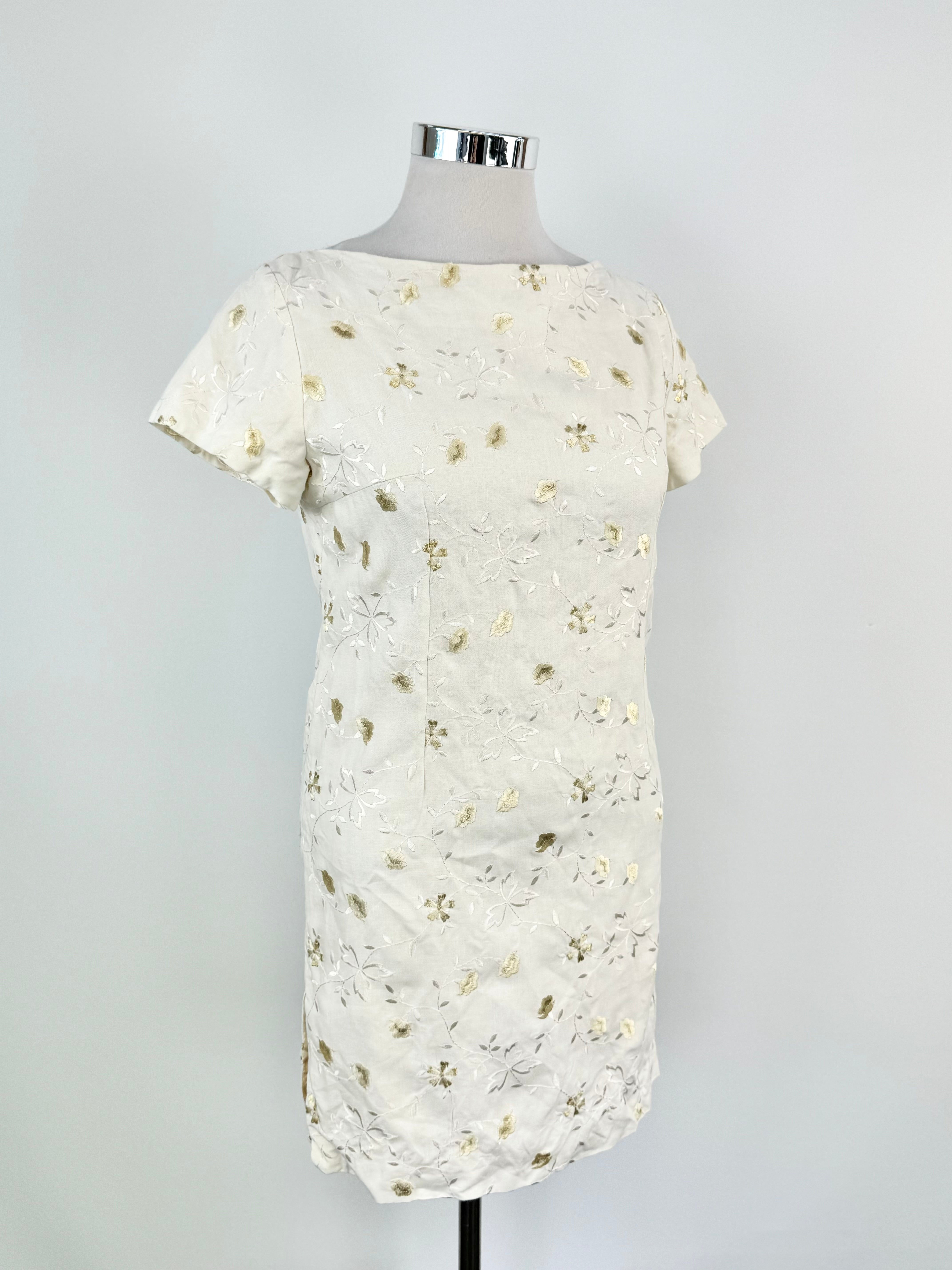 Favourbrook Cream Linen Embroidered Dress - AU12