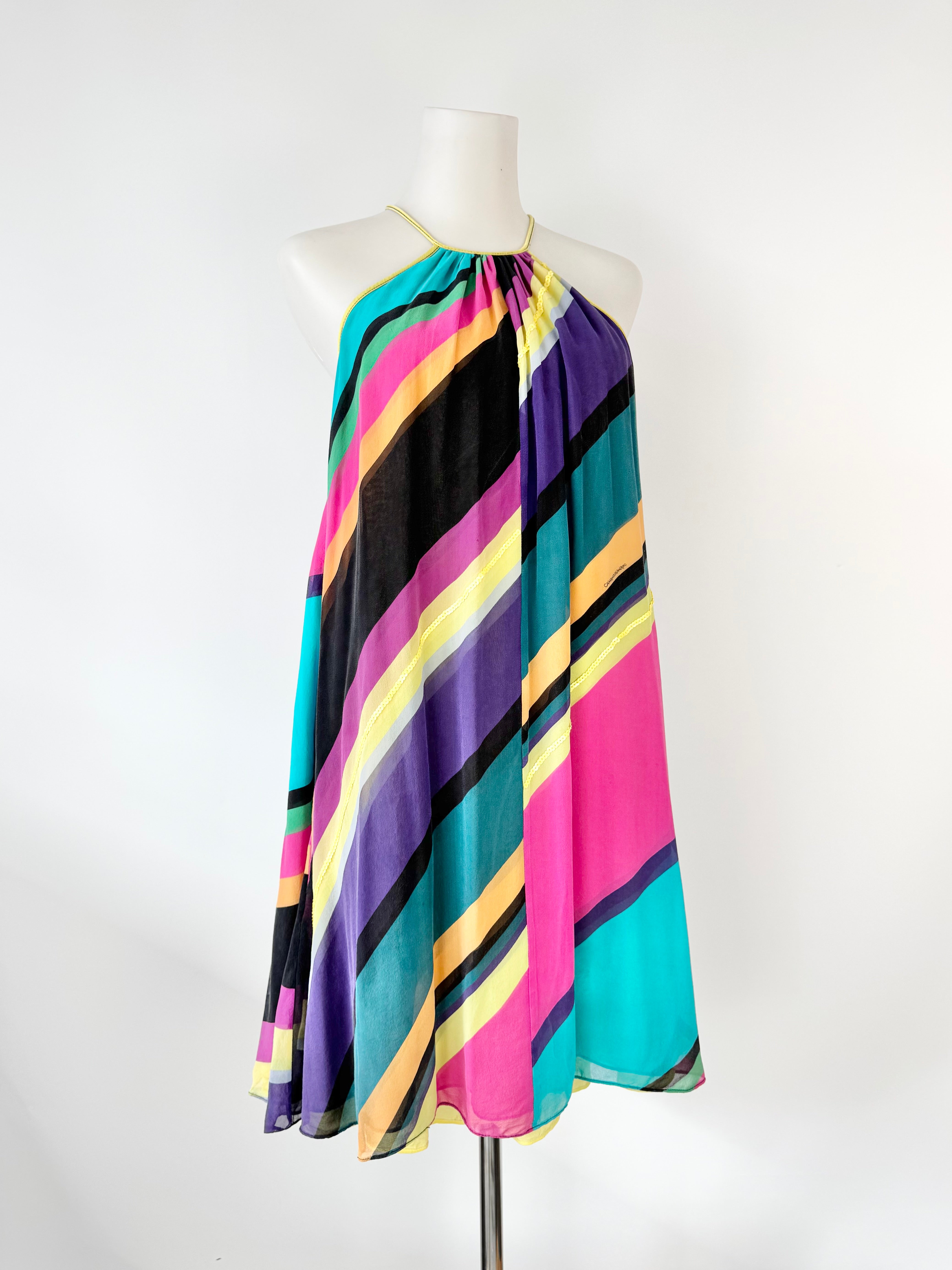 Y2K Catherine Malandrino Multicolour Silk Halter Neck Dress - AU8