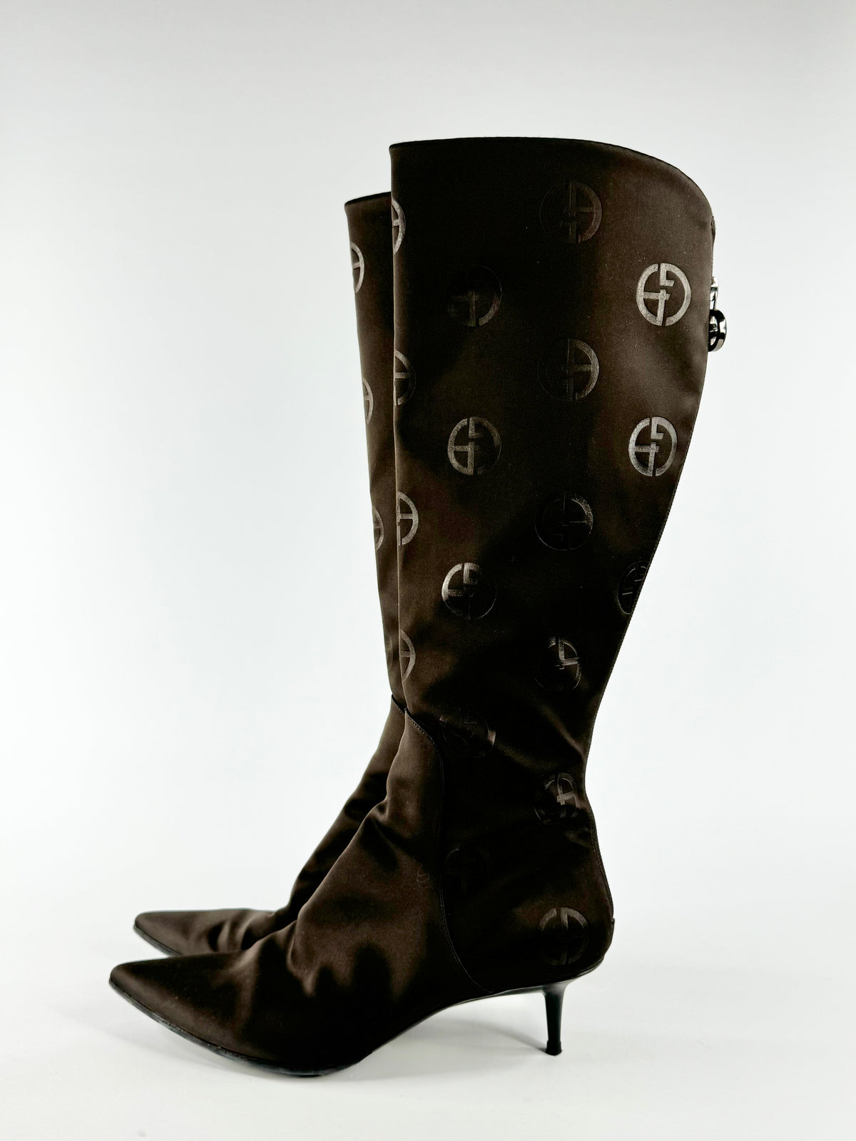 Vintage Giorgio Armani Brown Sateen Knee High Boots - EU40.5