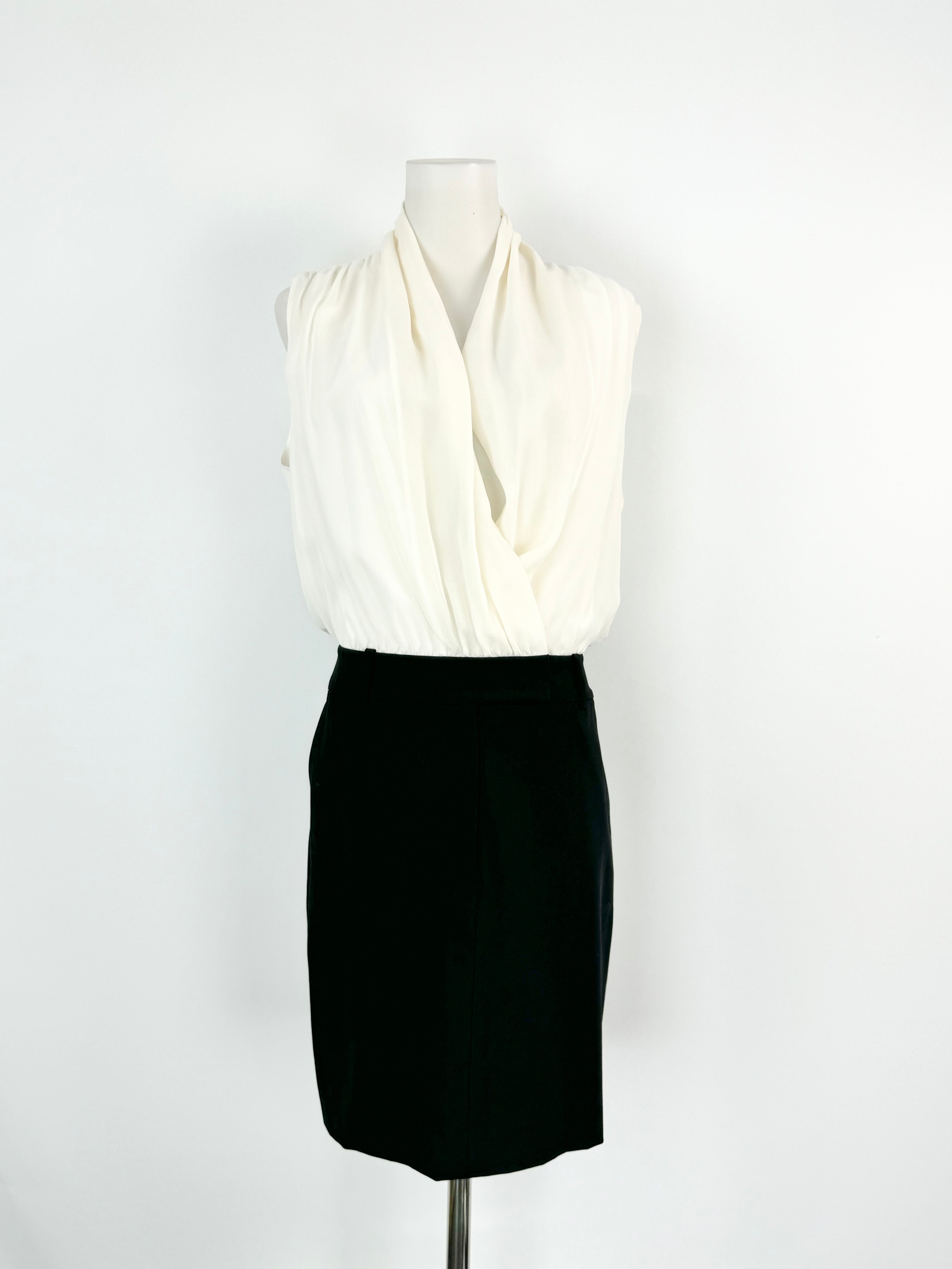 Donna Karen New York White & Black Midi Dress  - AU8/10
