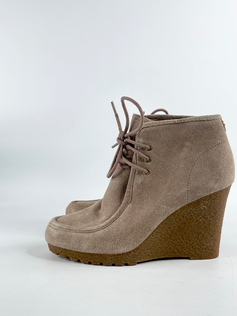 Michael by Michael Kors Taupe Suede Lace-Up Wedges - 8M