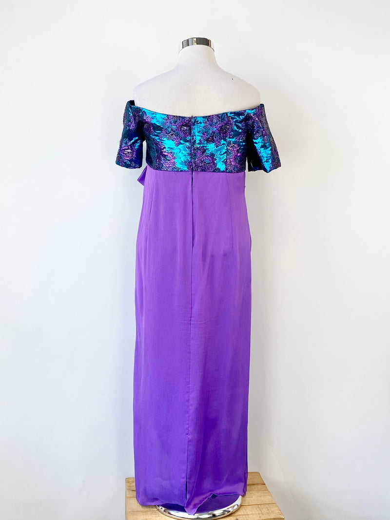 Cecelia Sartori Teal & Purple Off Shoulder Gown - AU16/18