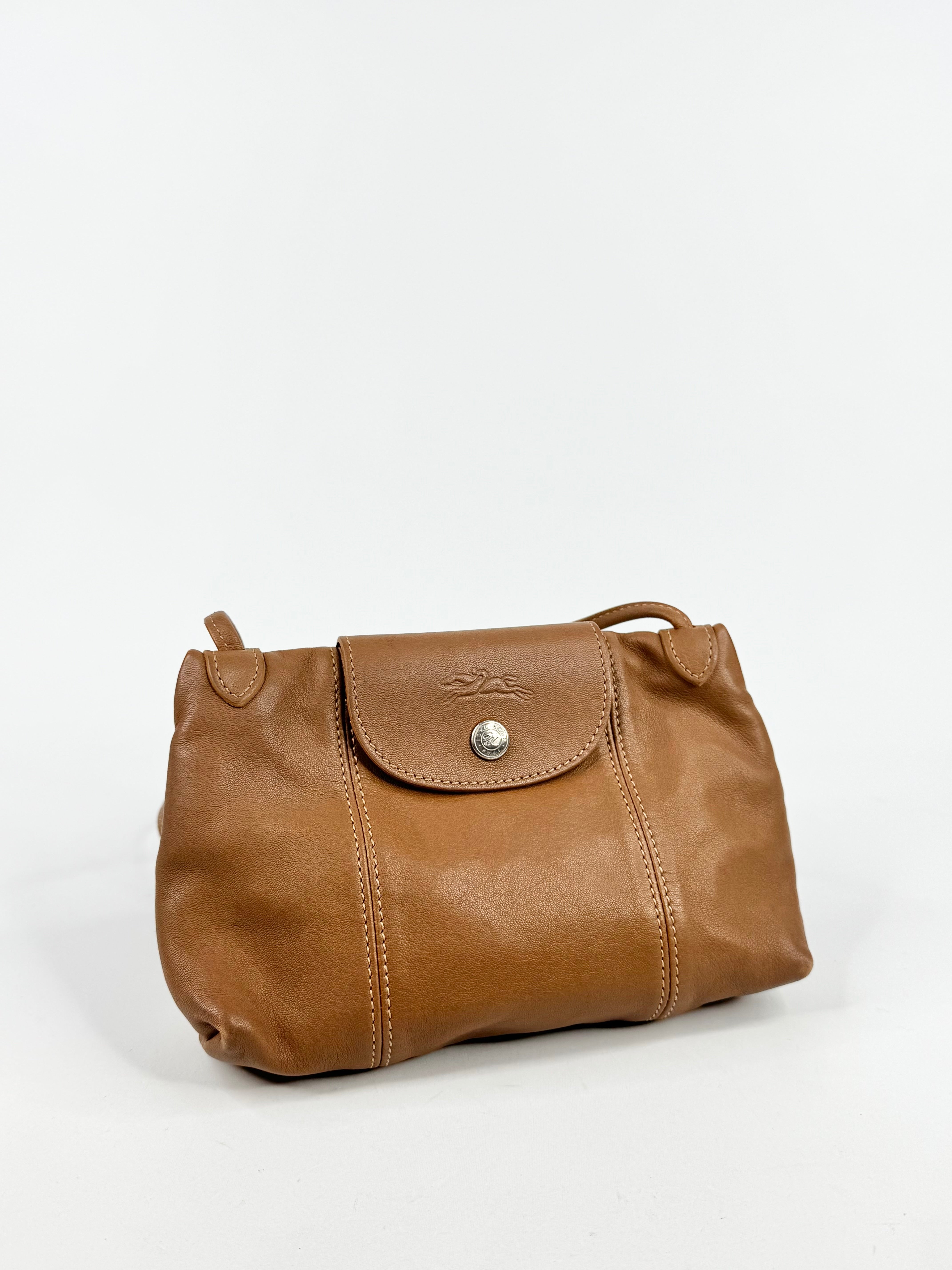 Longchamp Le Cuir Mini Tan Leather Cross Body Bag