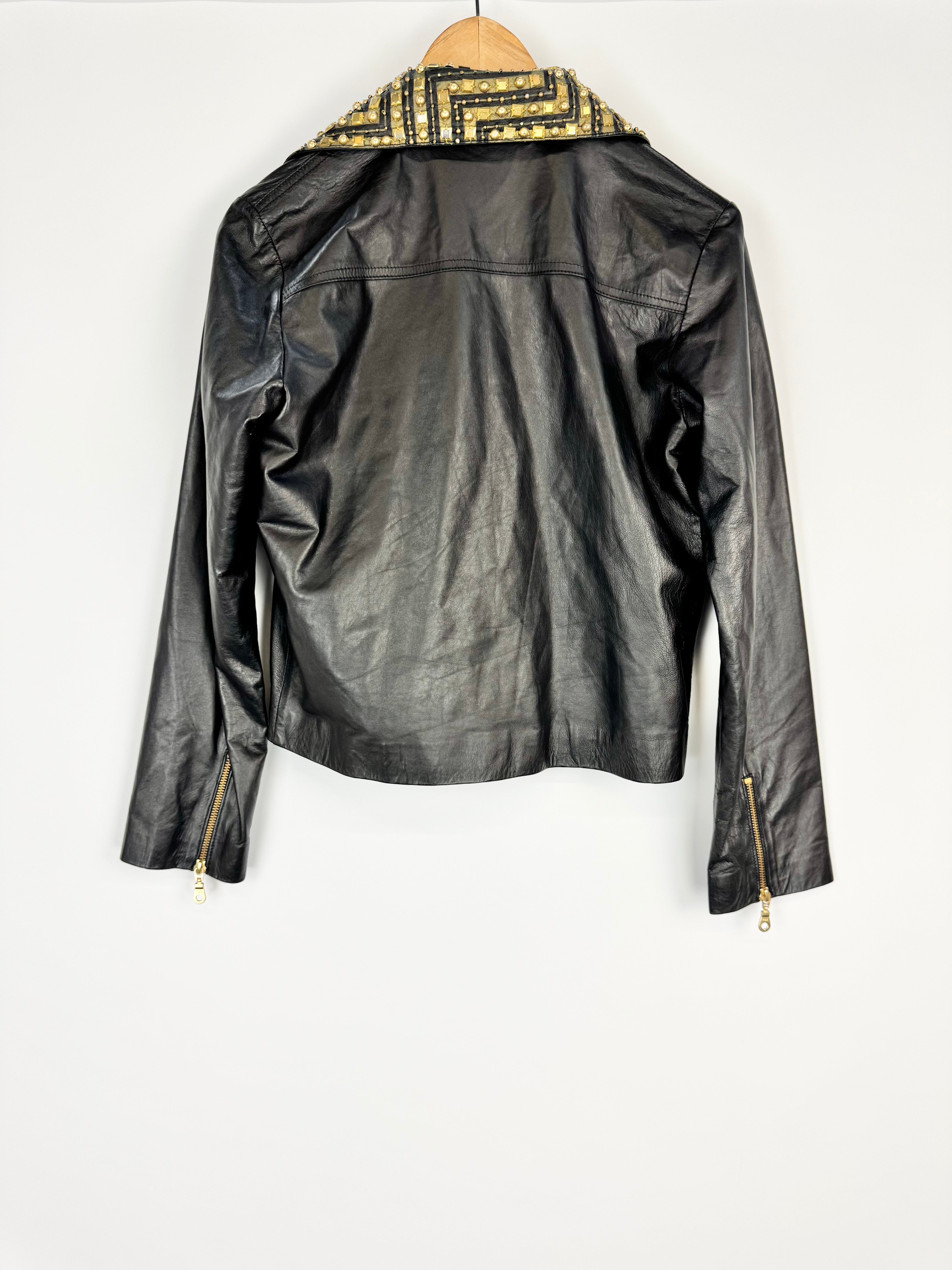 Shakuhachi Black Metal Trim Biker Style Leather Jacket - AU10