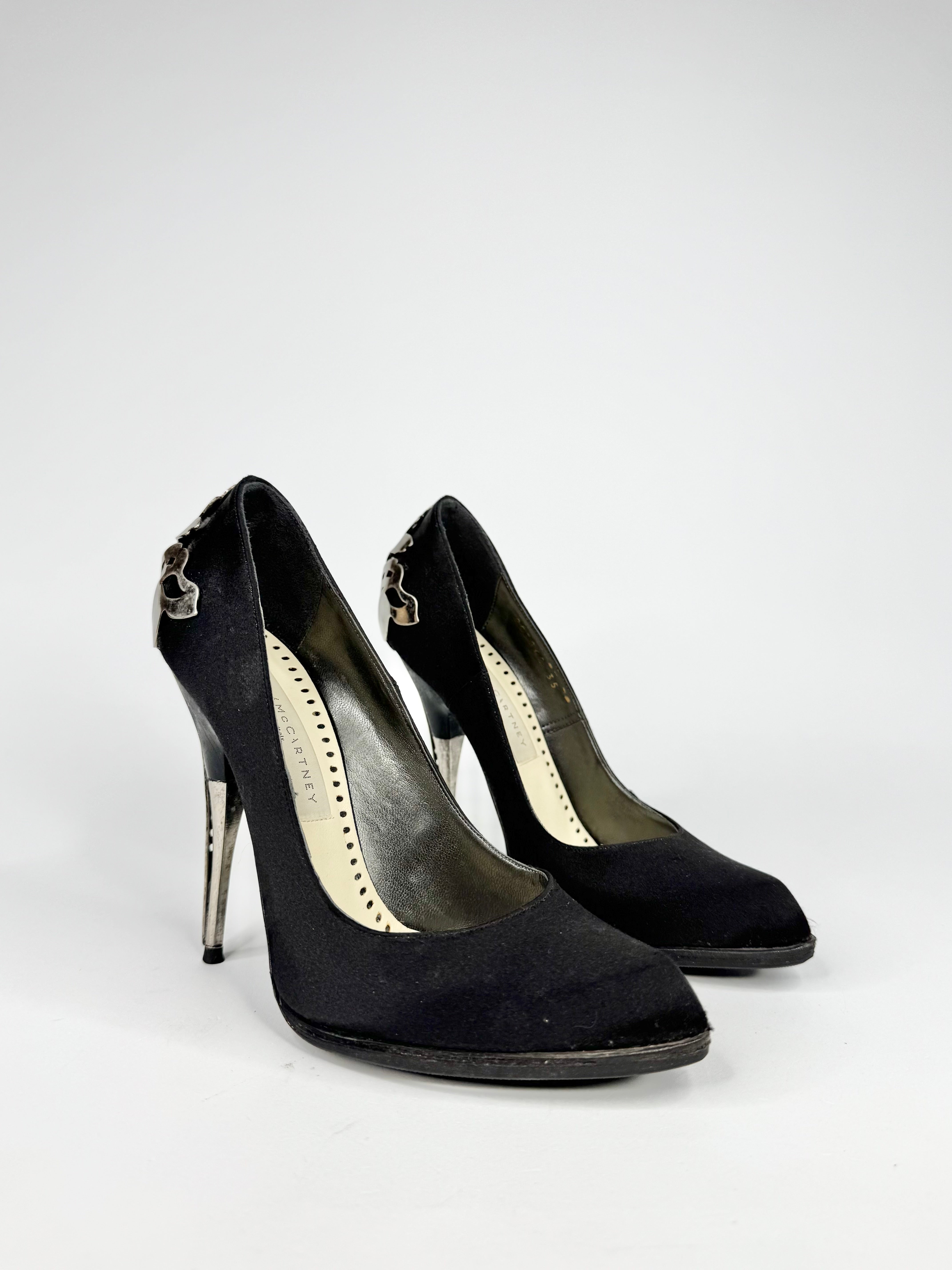 Stella McCartney Black Satin Filigree Metal Stilettos - EU35