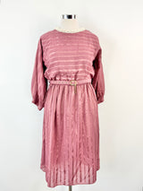 Vintage Norman Hartnell Deep Pink Crochet Neck Day Dress - AU12