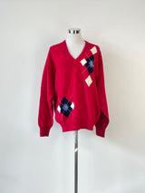 Pringle of Scotland Red V-Neck Wool Knit Sweater - M