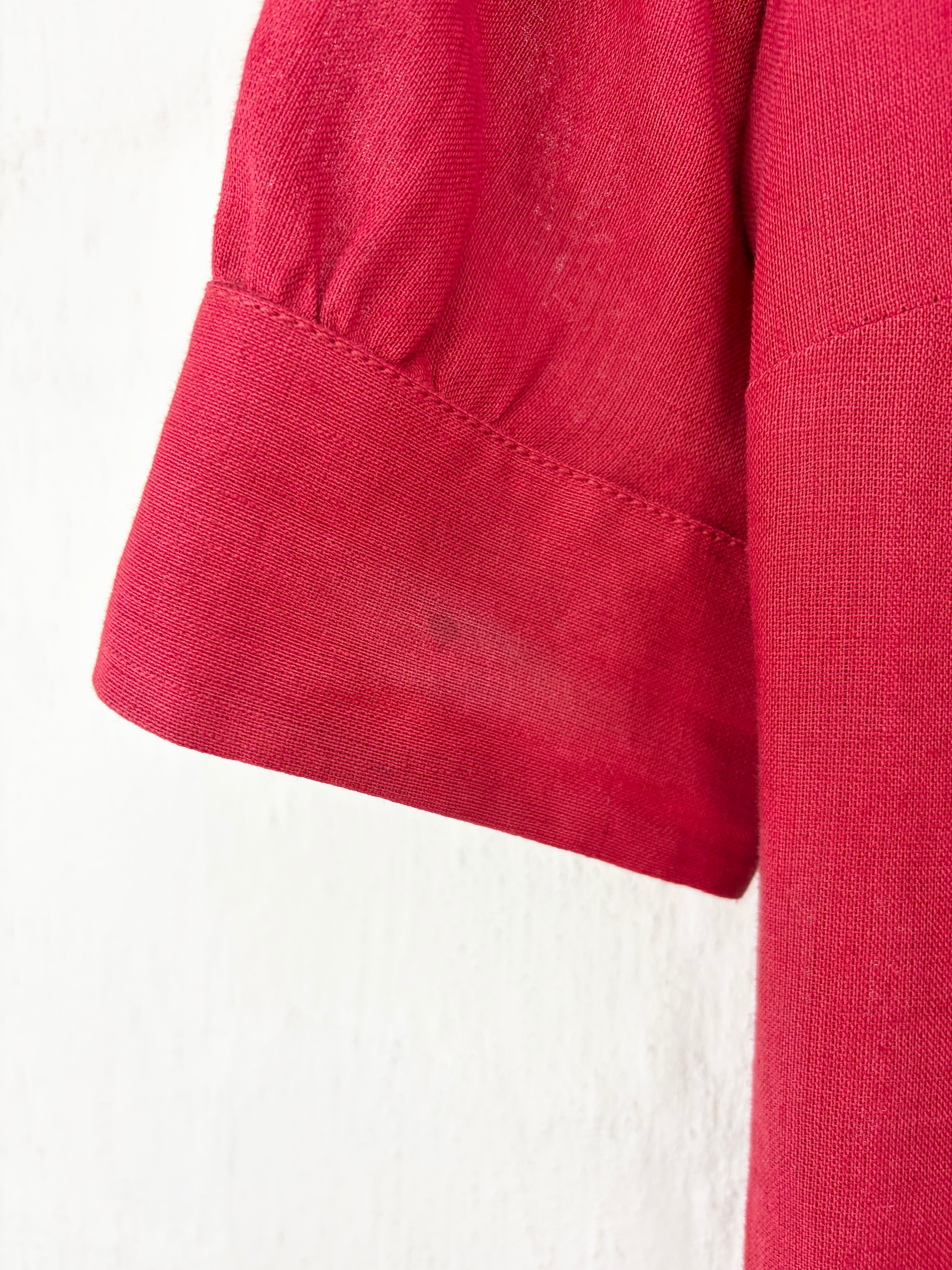 Max Mara Brick Red Linen Pintuck & Crochet Detail Shirt Dress - AU12