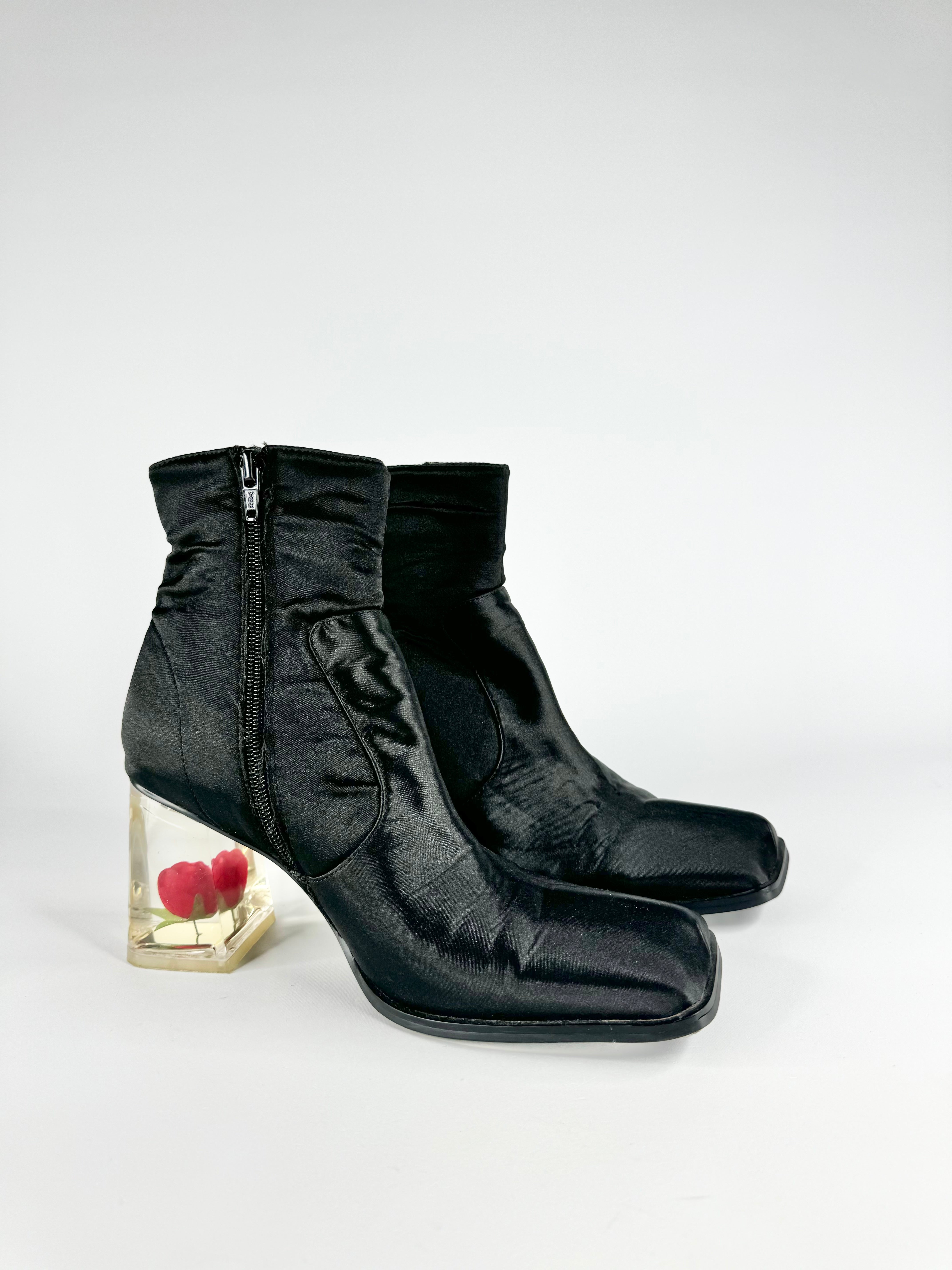 Black Rose & Cigarette Square Toe Ankle Boots - EU37