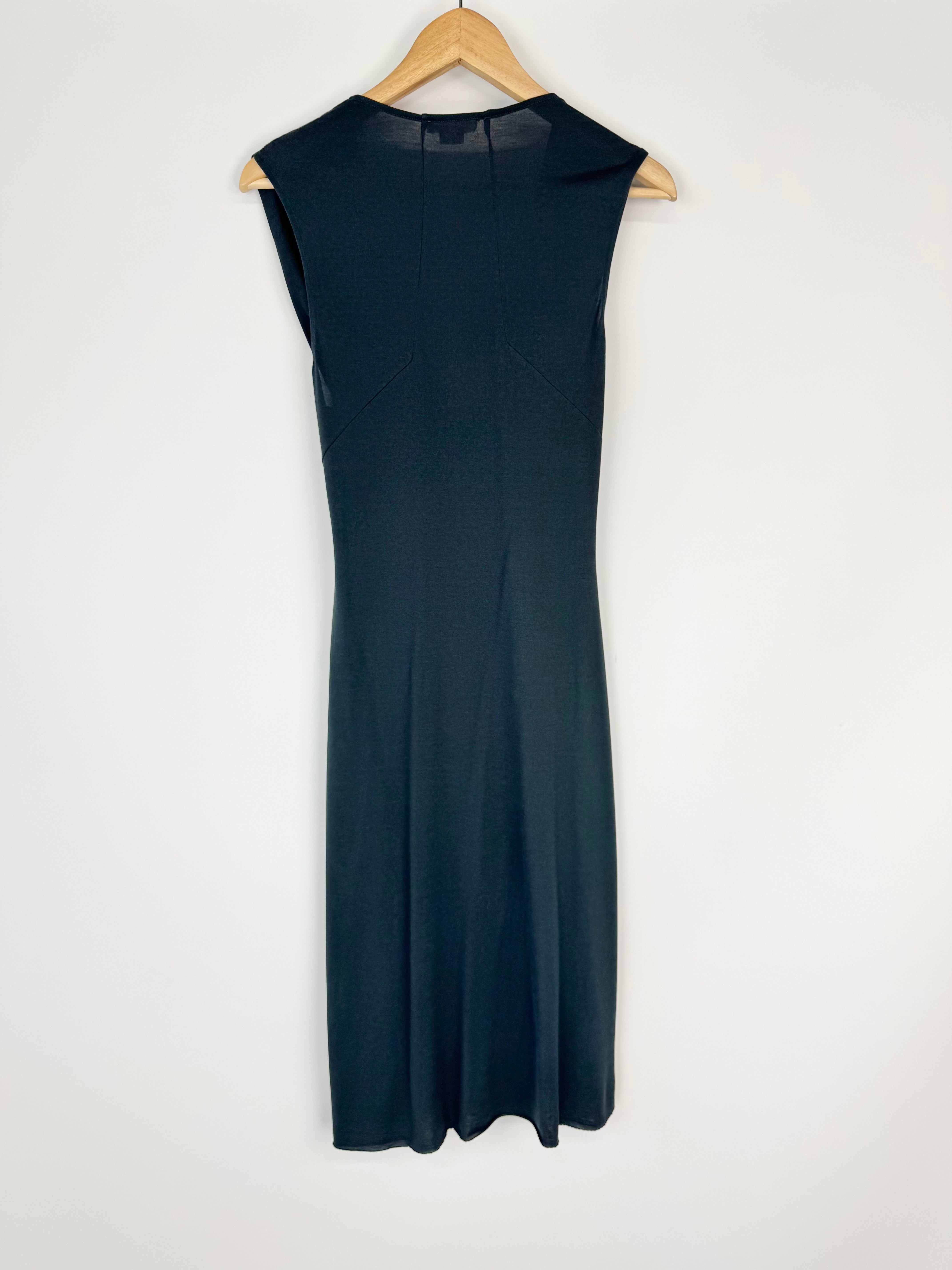 Helmut Lang Dark Blue Silk Jersey Draped Midi Dress - AU10/12