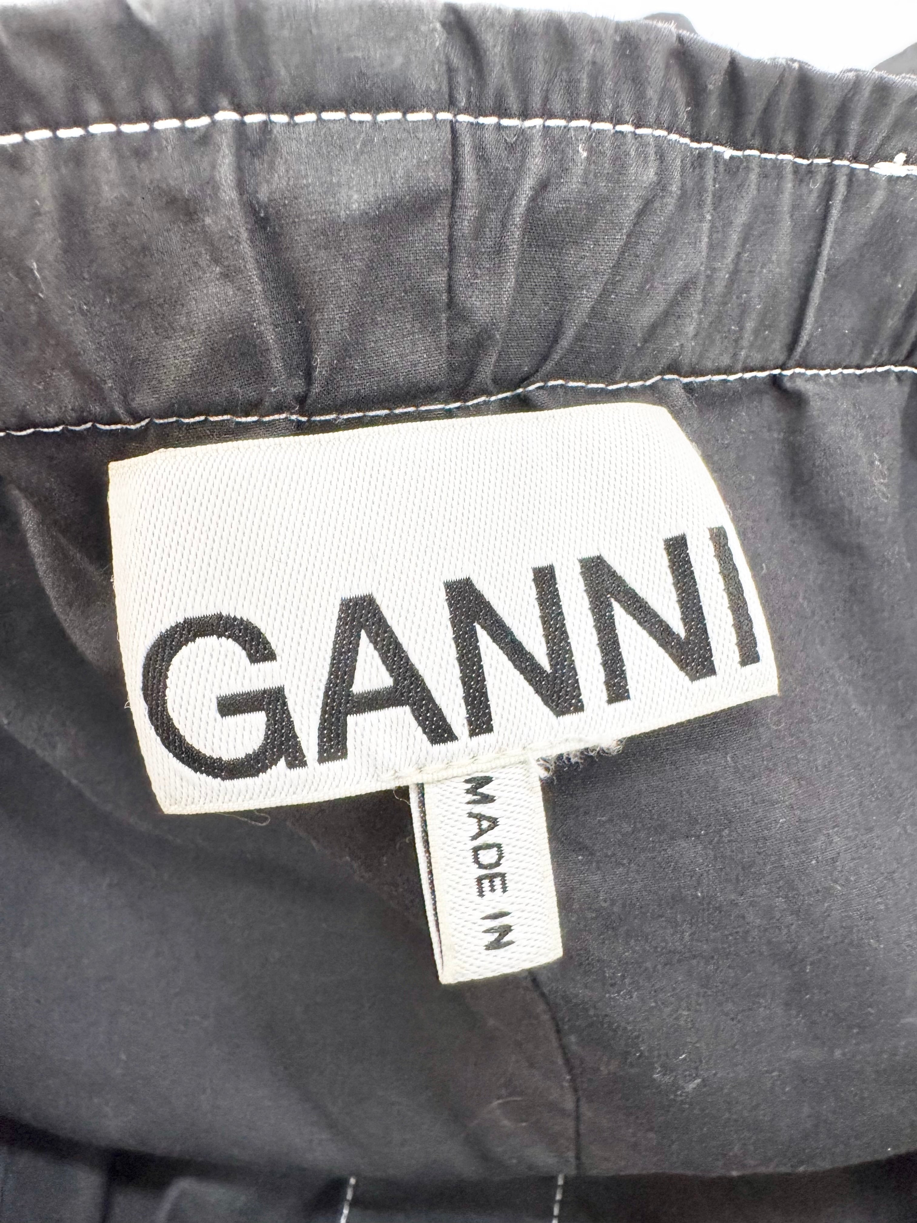 Ganni Black Cotton Poplin Button Up Puff Sleeve Blouse - AU6