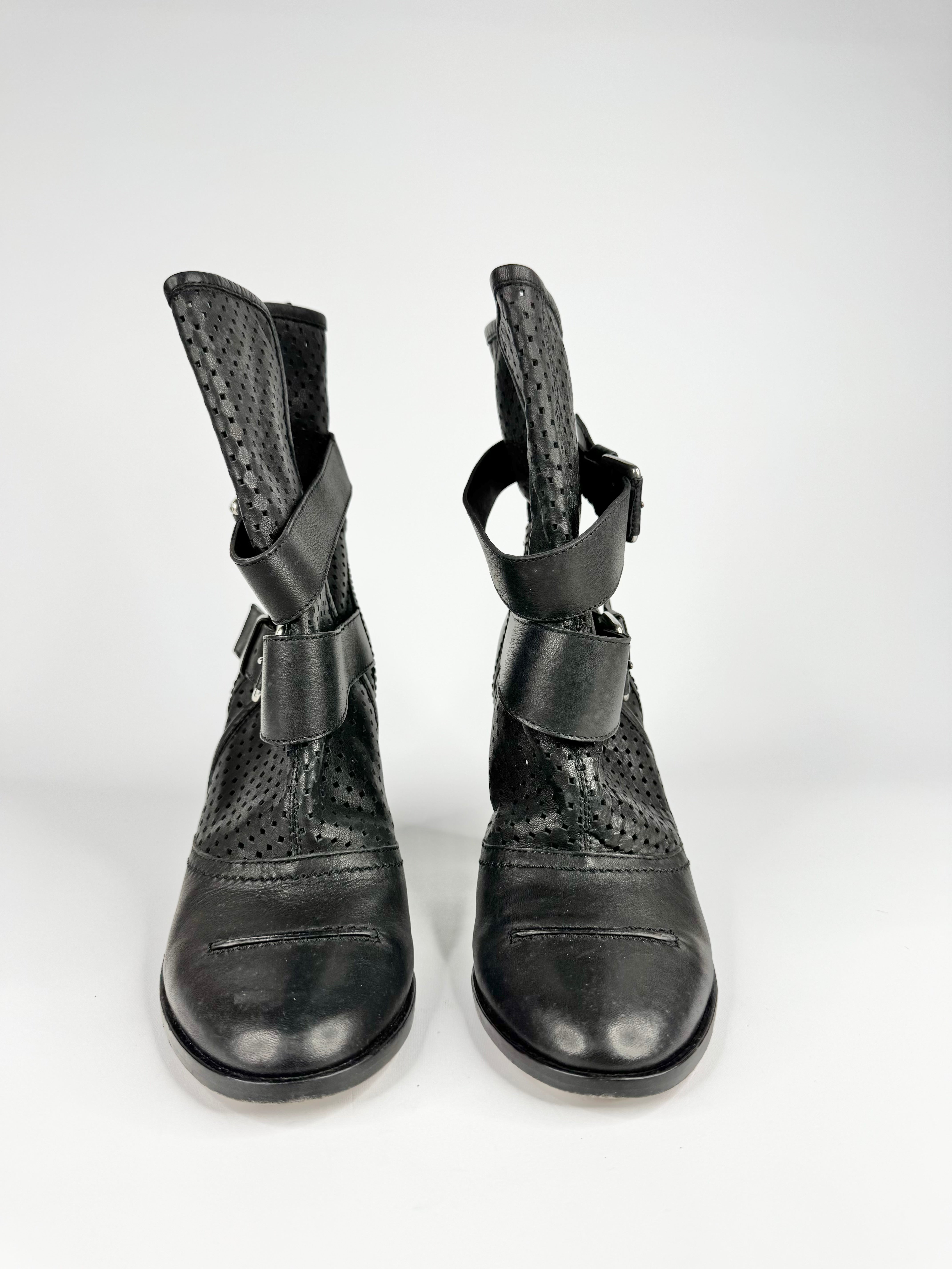 Escada Sport Black Perforated Leather Wedged Boots - EU36