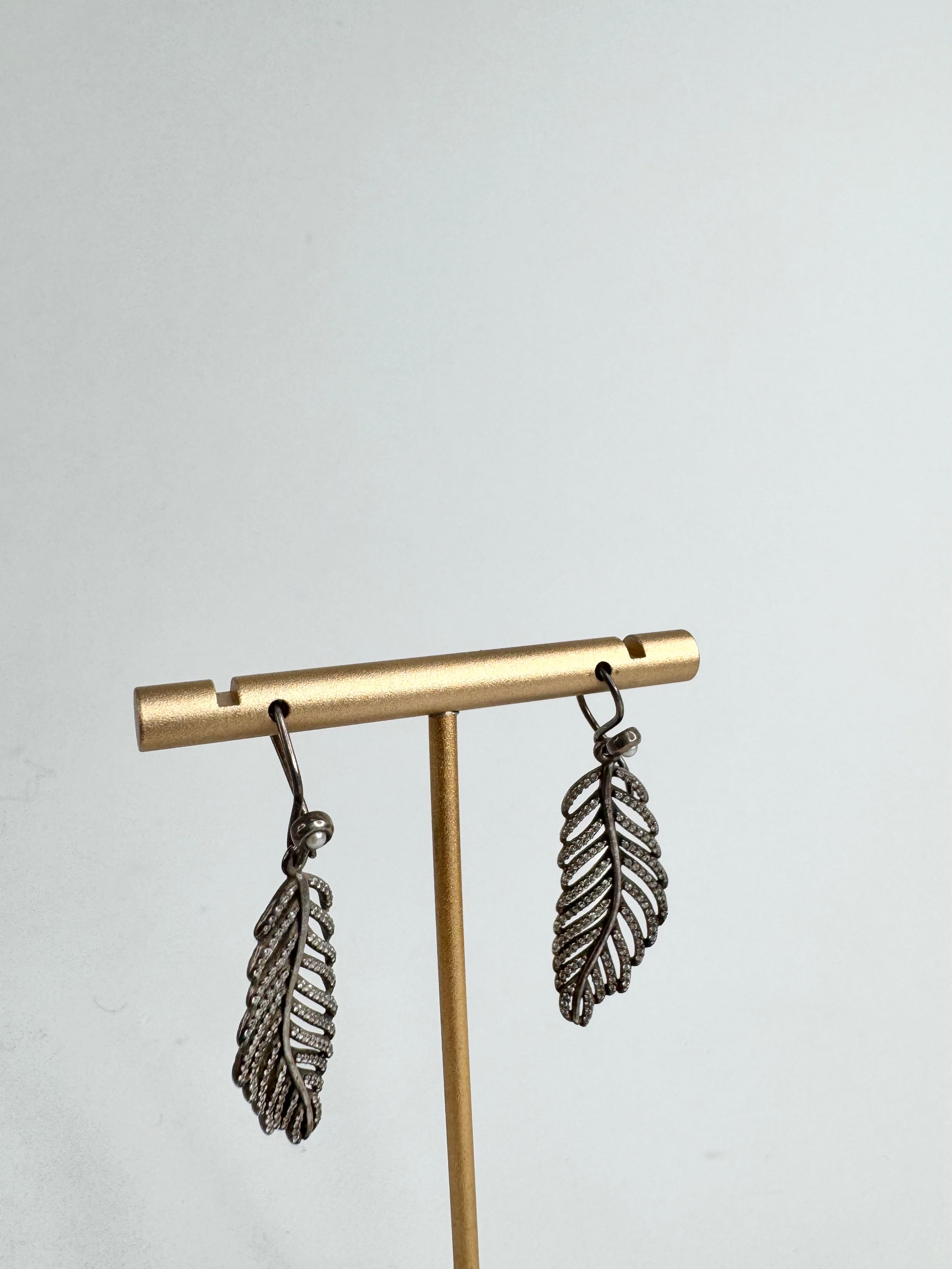 Pandora Silver 'Light as a Feather' Pave Set Drop Earrings