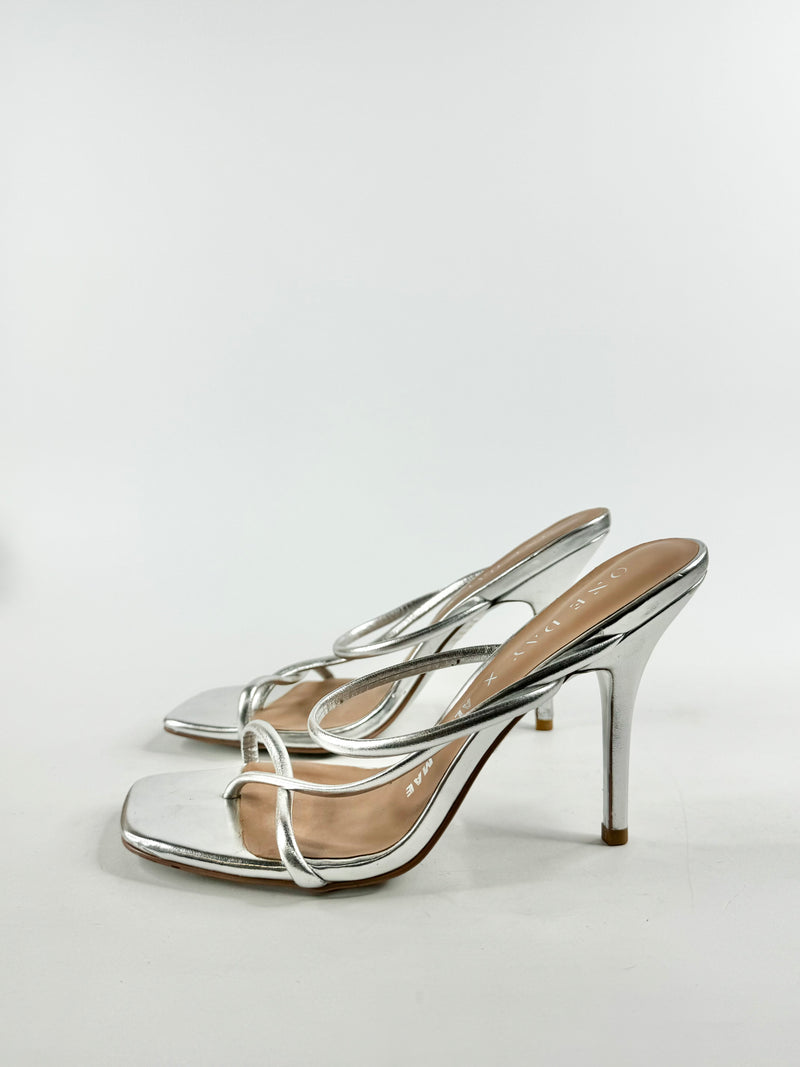 One Day x Alias Mae Metallic Silver Stilettos - EU39